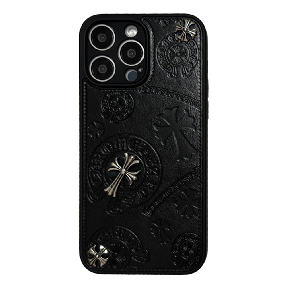 Black luxury leather CH iphone Case