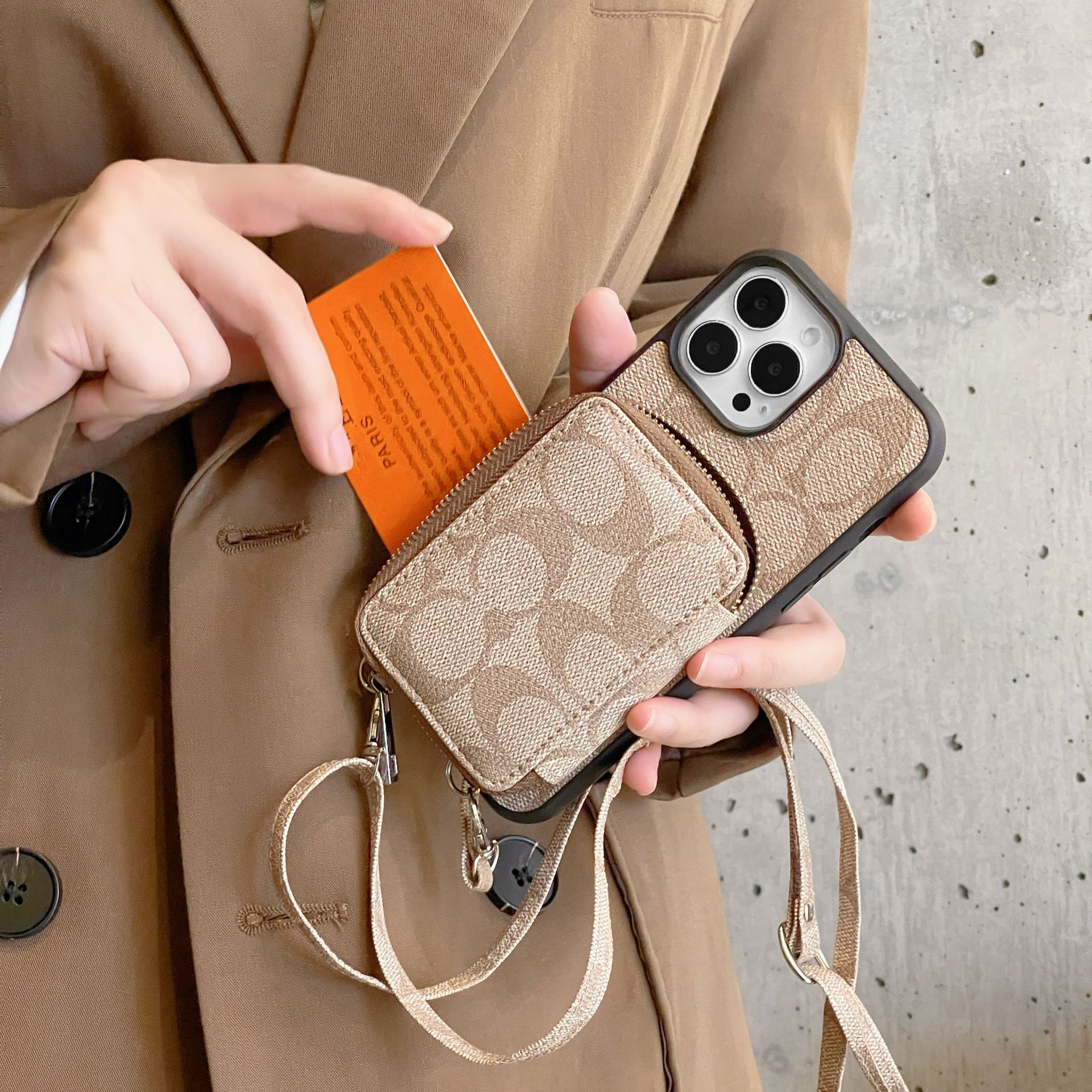 Coach Leather iPhone Zipper Wallet Case with Crossbody Strap