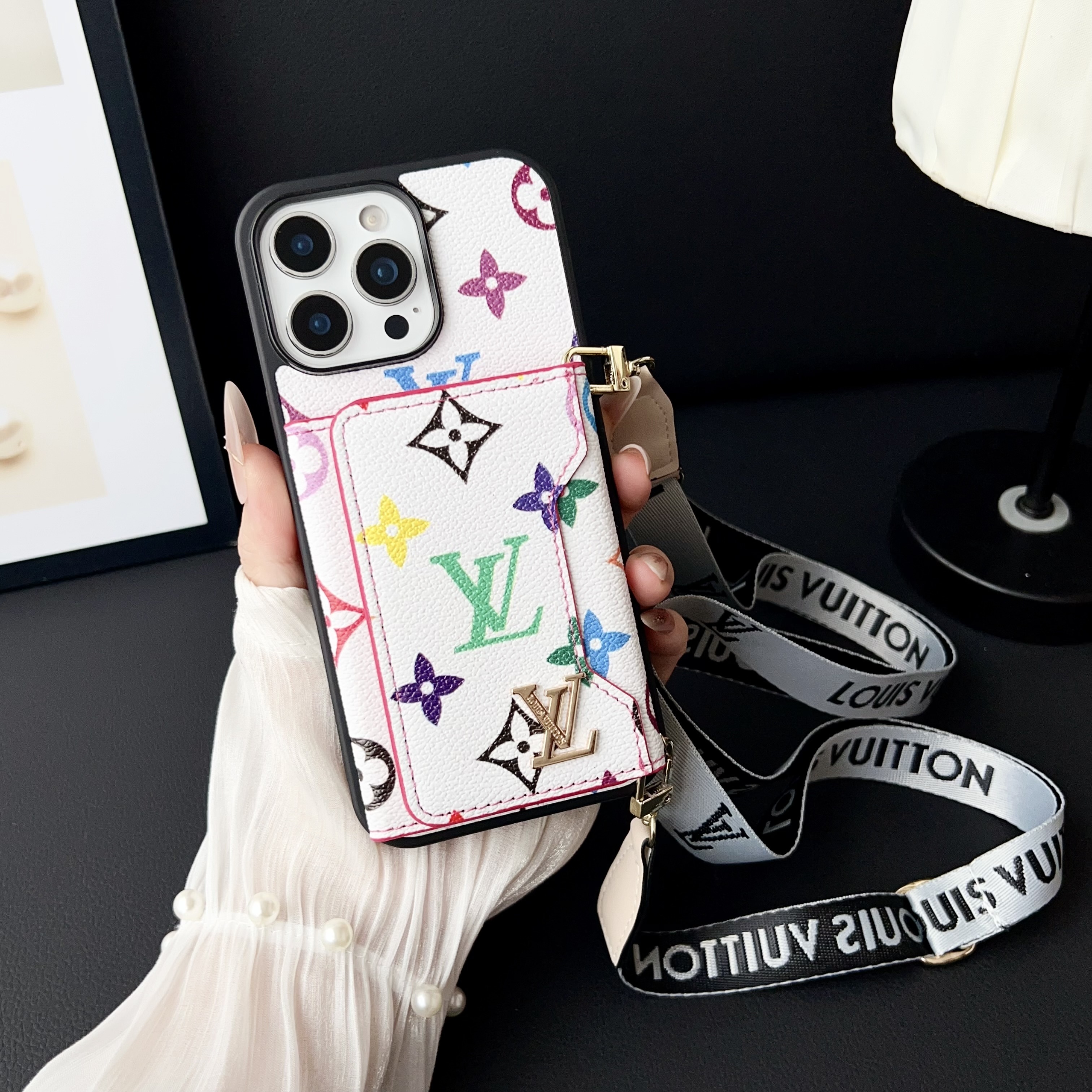 Louis Vuitton Vintage Monogram Leather iPhone Wallet Case With Crossbody Strap