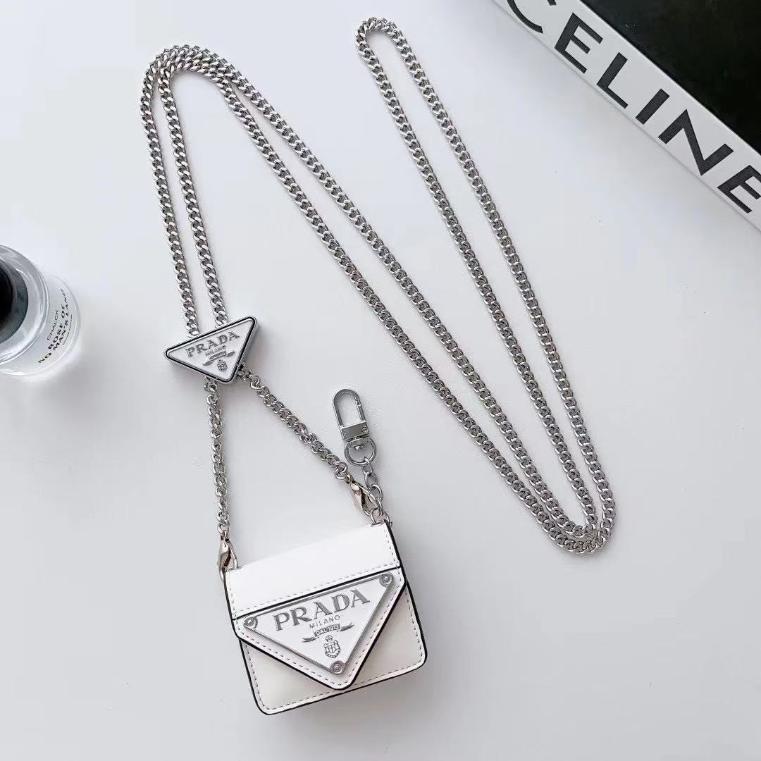 PR Leather triangular metal label Airpods Case with crossbody strap-BELKCASE