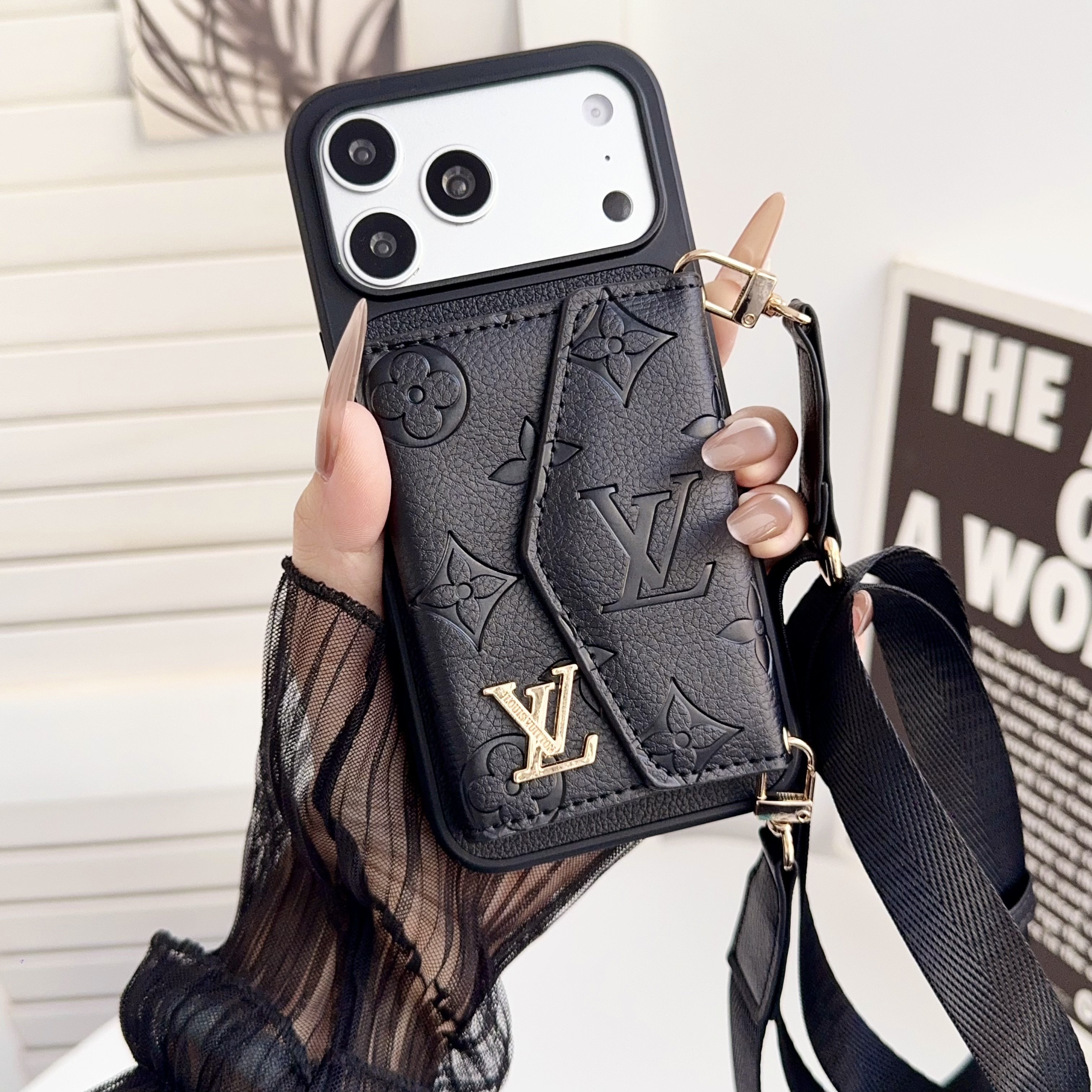 Louis Vuitton Leather iPhone Wallet Case With Crossbody Strap