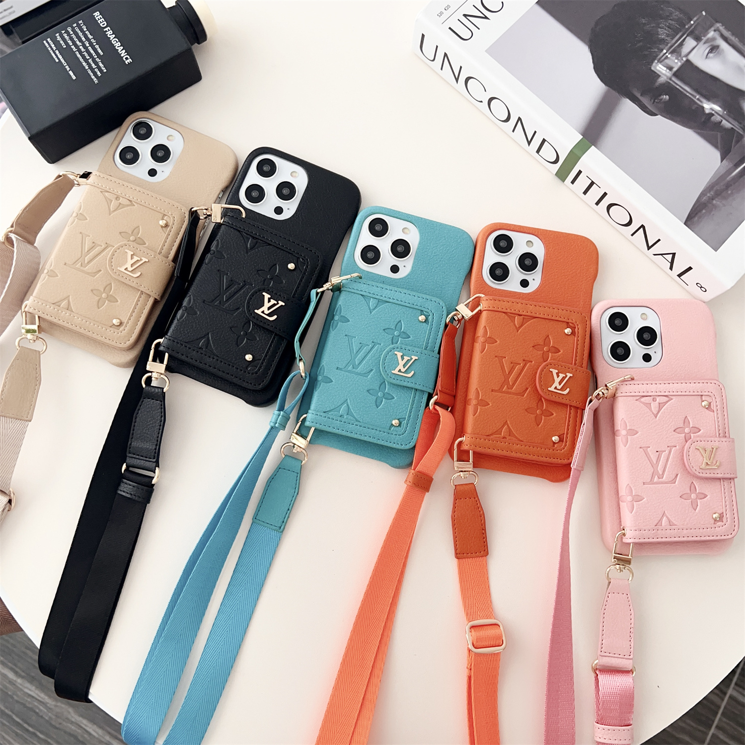 Louis Vuitton Vintage Monogram Leather iPhone Wallet Case With Crossbody Strap