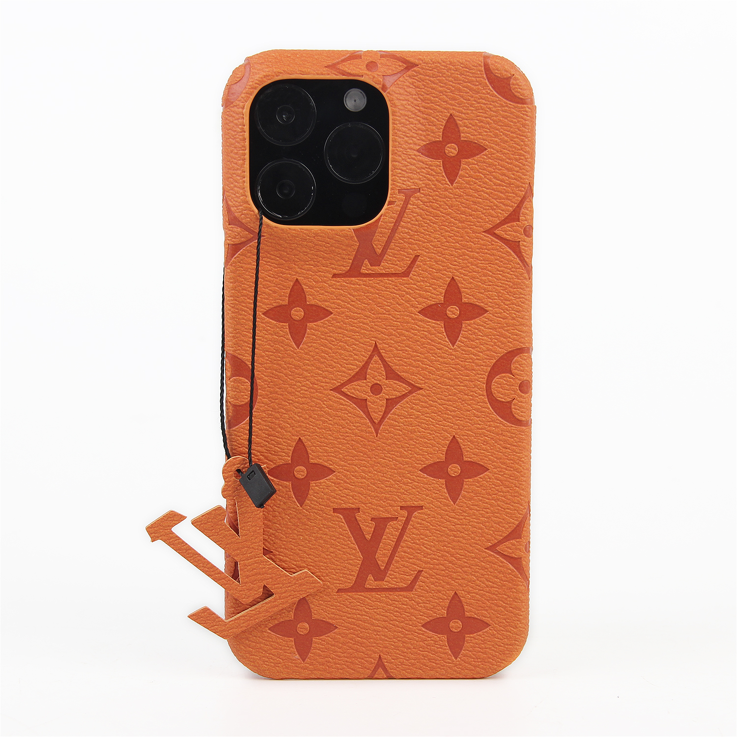 Lettering Vintage Leather V iPhone Case With small logo pendant