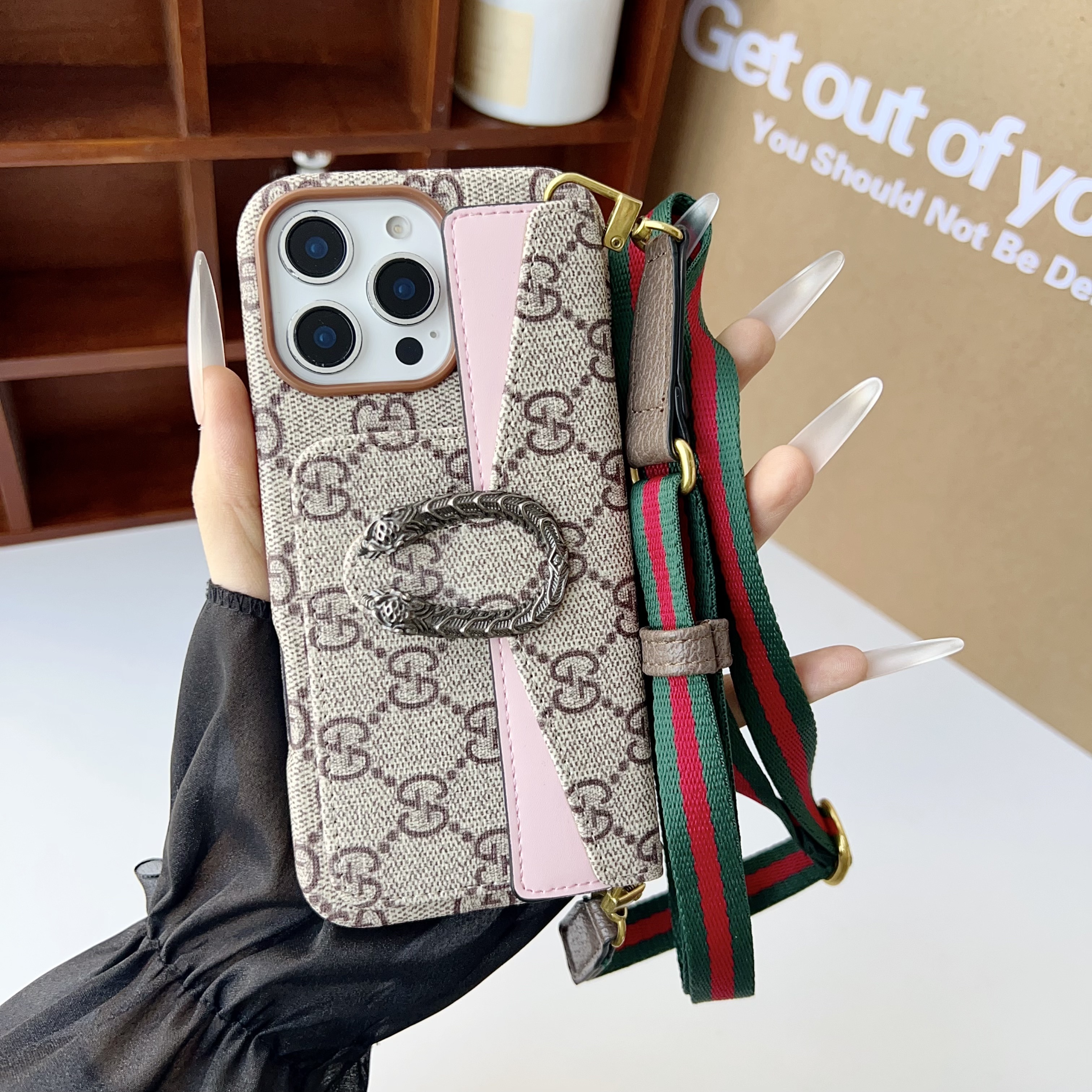 Gucci Dionysus Leather iPhone Wallet Case With Crossbody Strap