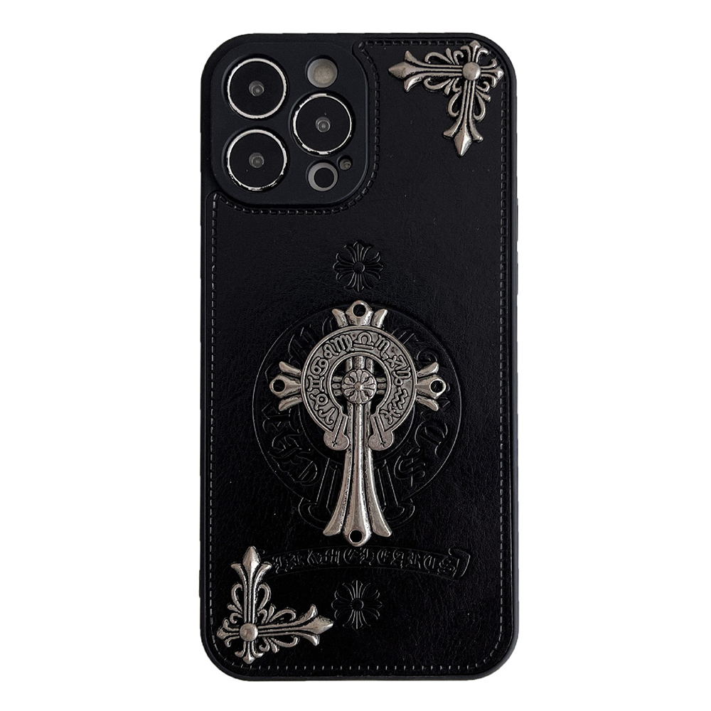 Black luxury leather CH iphone Case