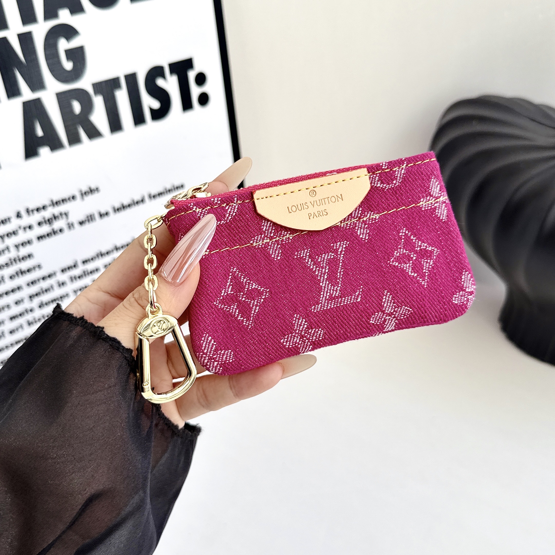 Louis Vuitton Denim Canvas Coin Purse with Zipper & Keychain