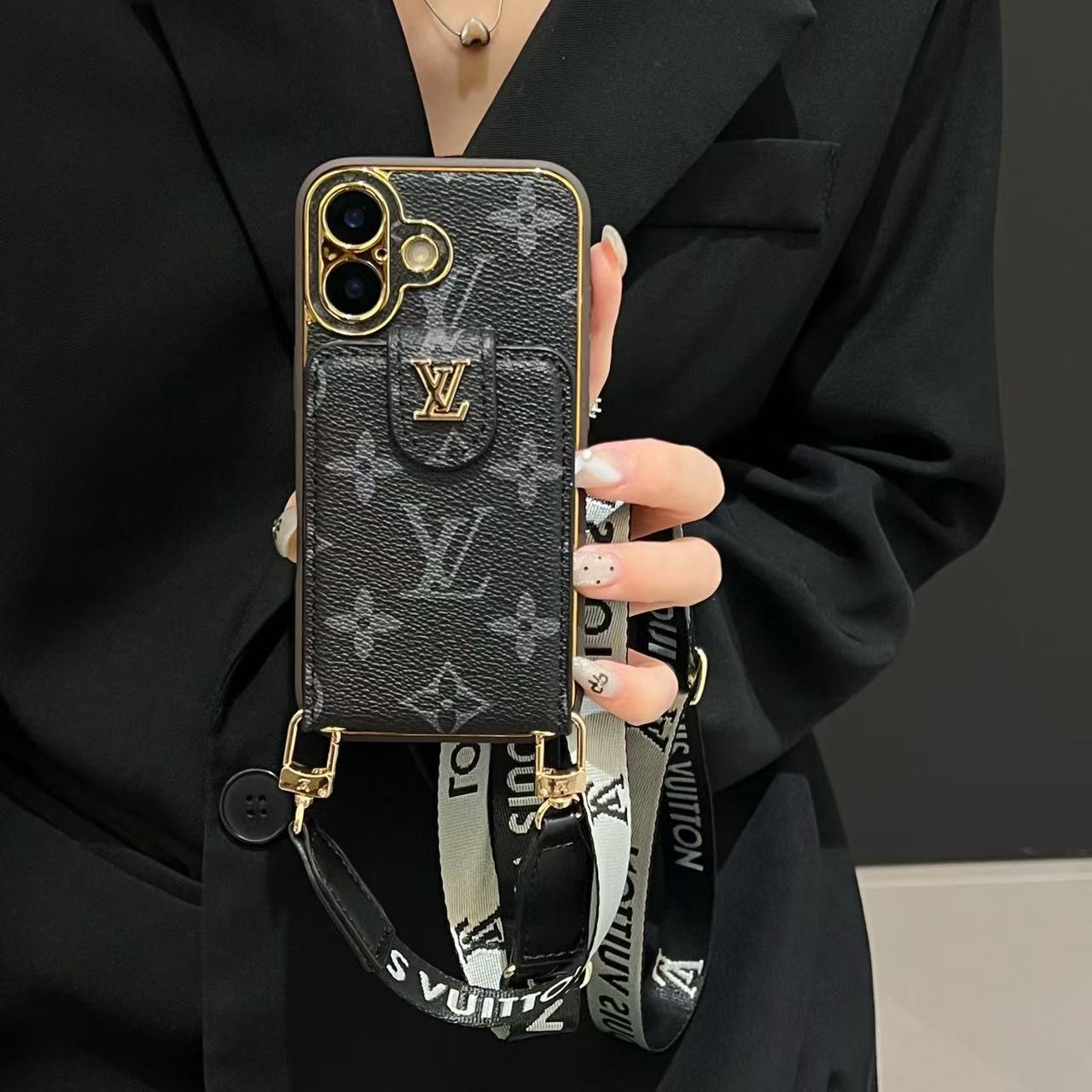 Monogram Leather iPhone Wallet Case With Crossbody Strap