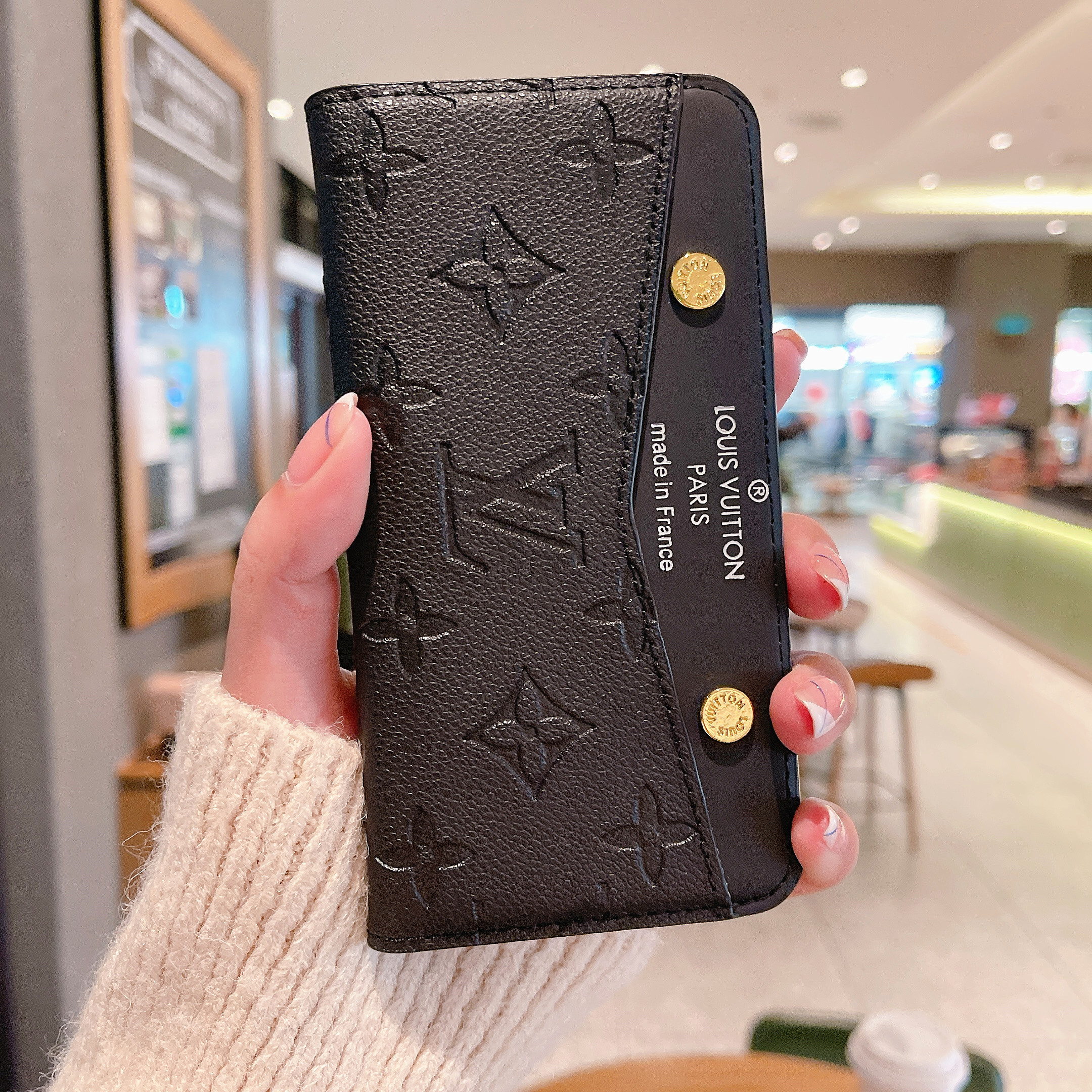 Louis Vuitton Monogram Leather iPhone Wallet Case Magnetic Flip Cover