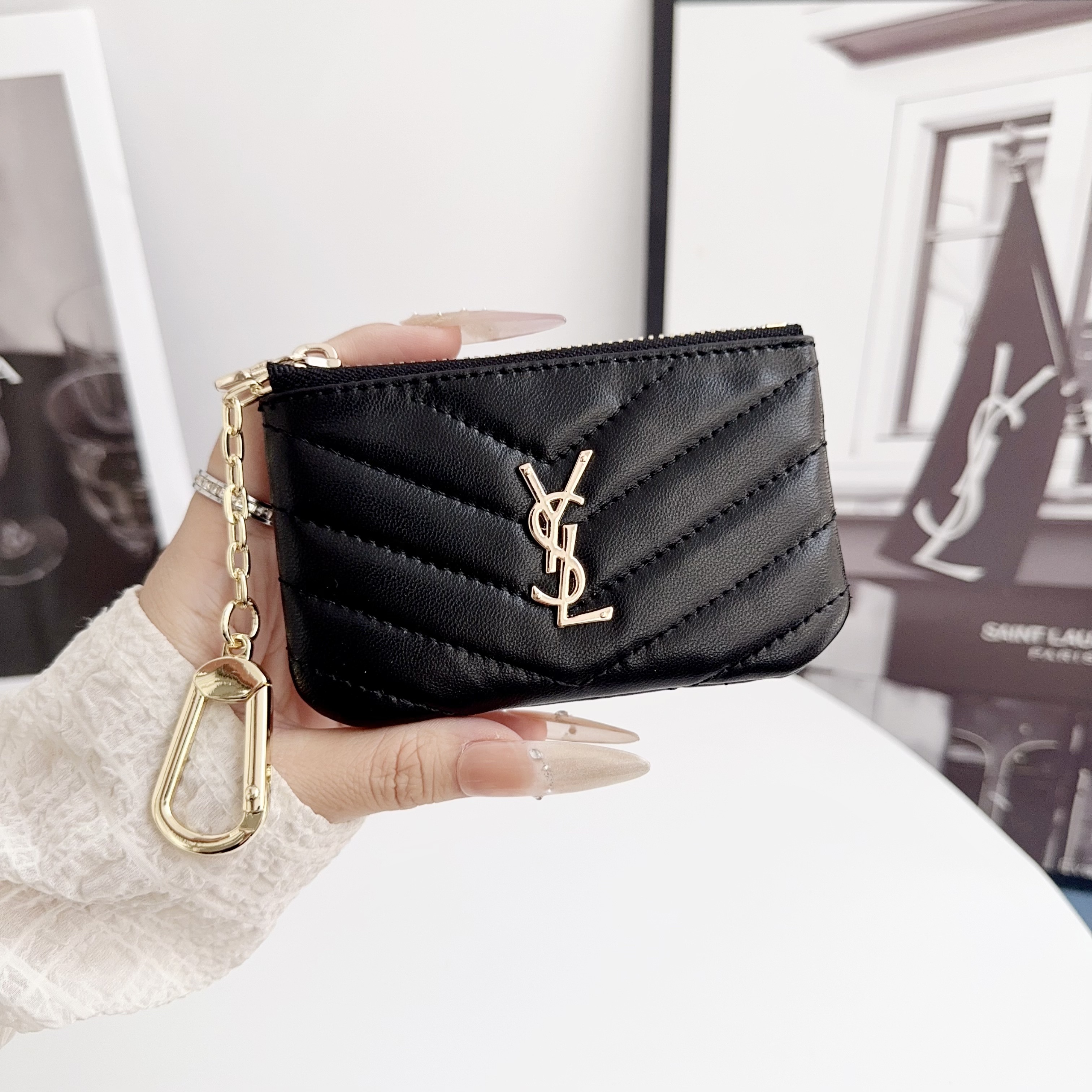YSL Luxury Leather Zipper Coin Purse-BELKCASE