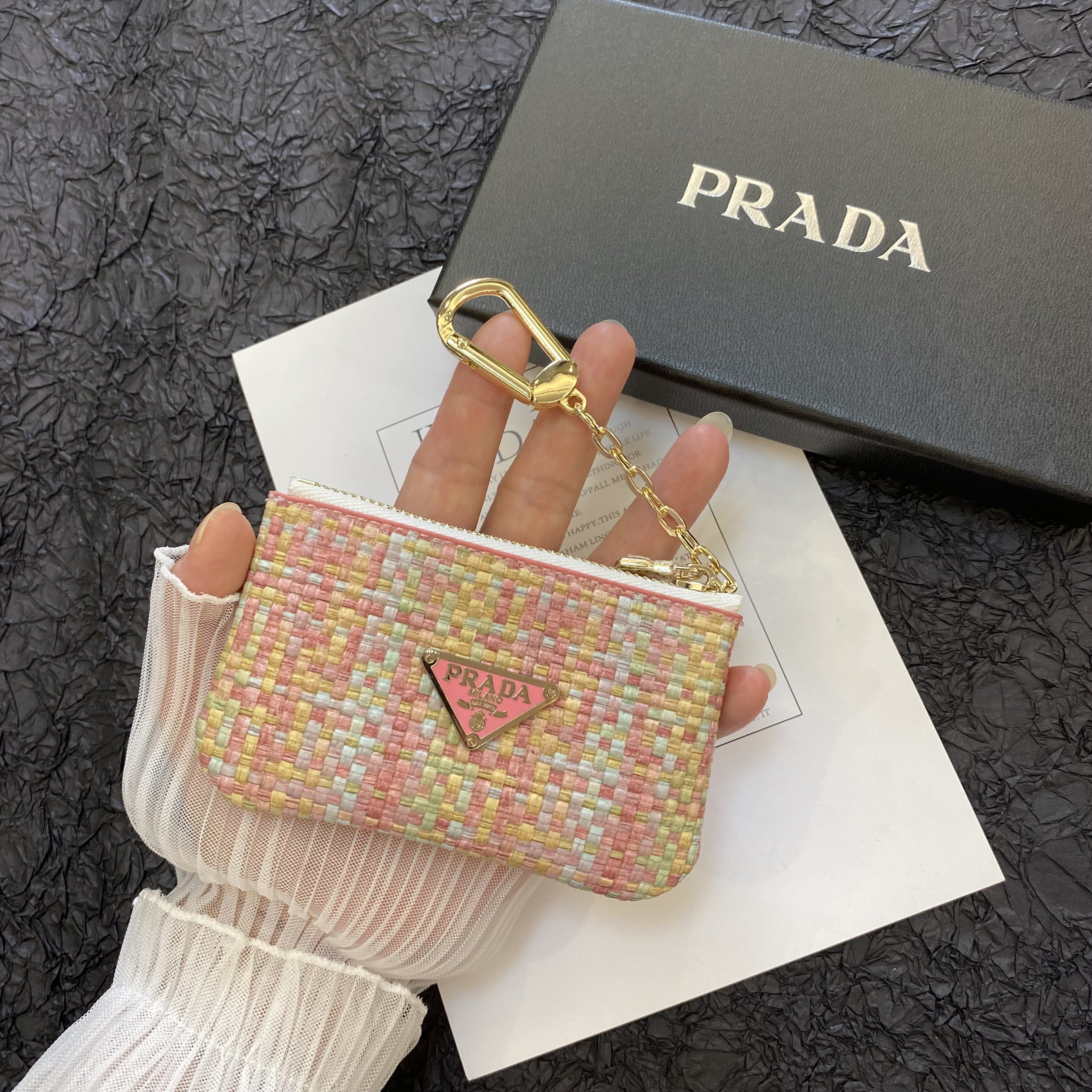 Fashion Braided Coin Purse with Zipper & Keychain