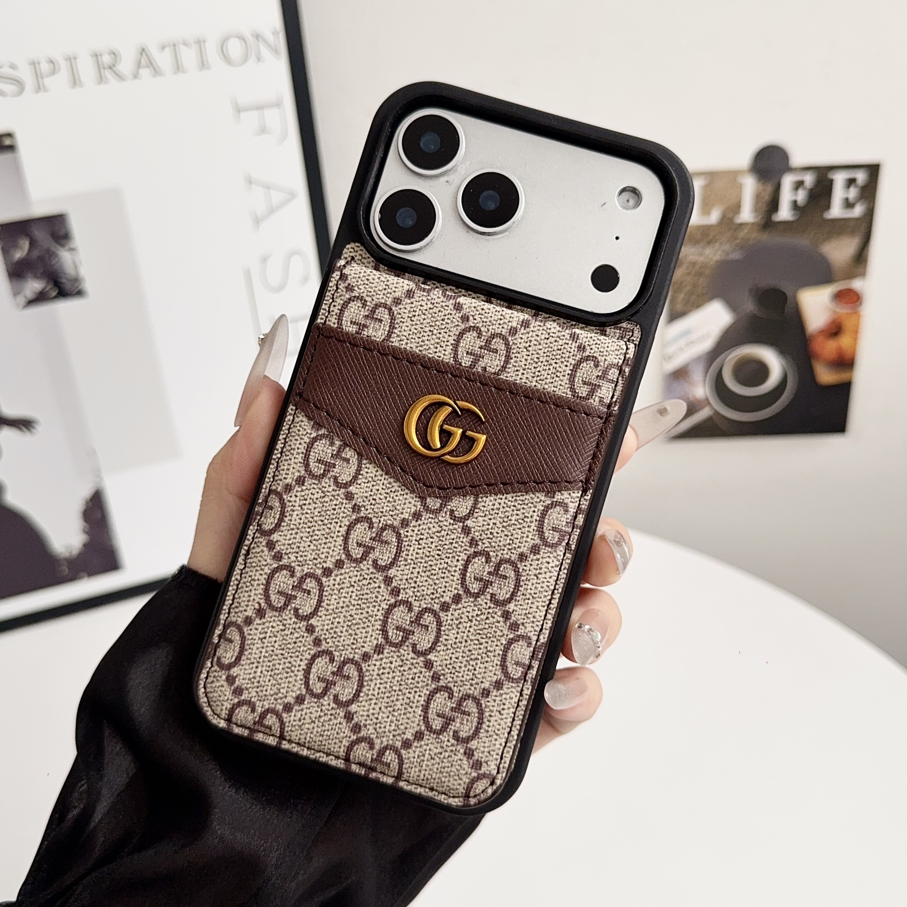 Louis Vuitton Gucci Monogram Leather iPhone Wallet Case Magnetic Flip Case with Stand Support
