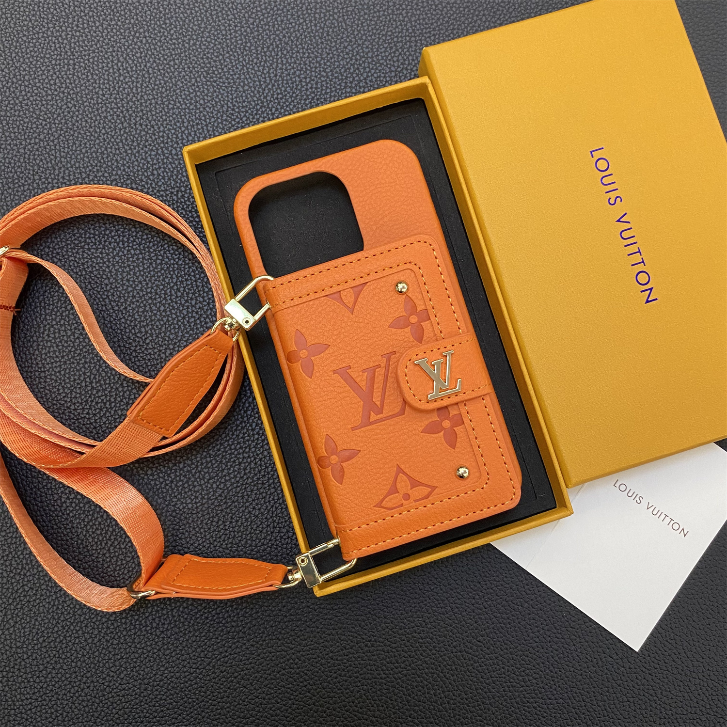 Louis Vuitton Vintage Monogram Leather iPhone Wallet Case With Crossbody Strap