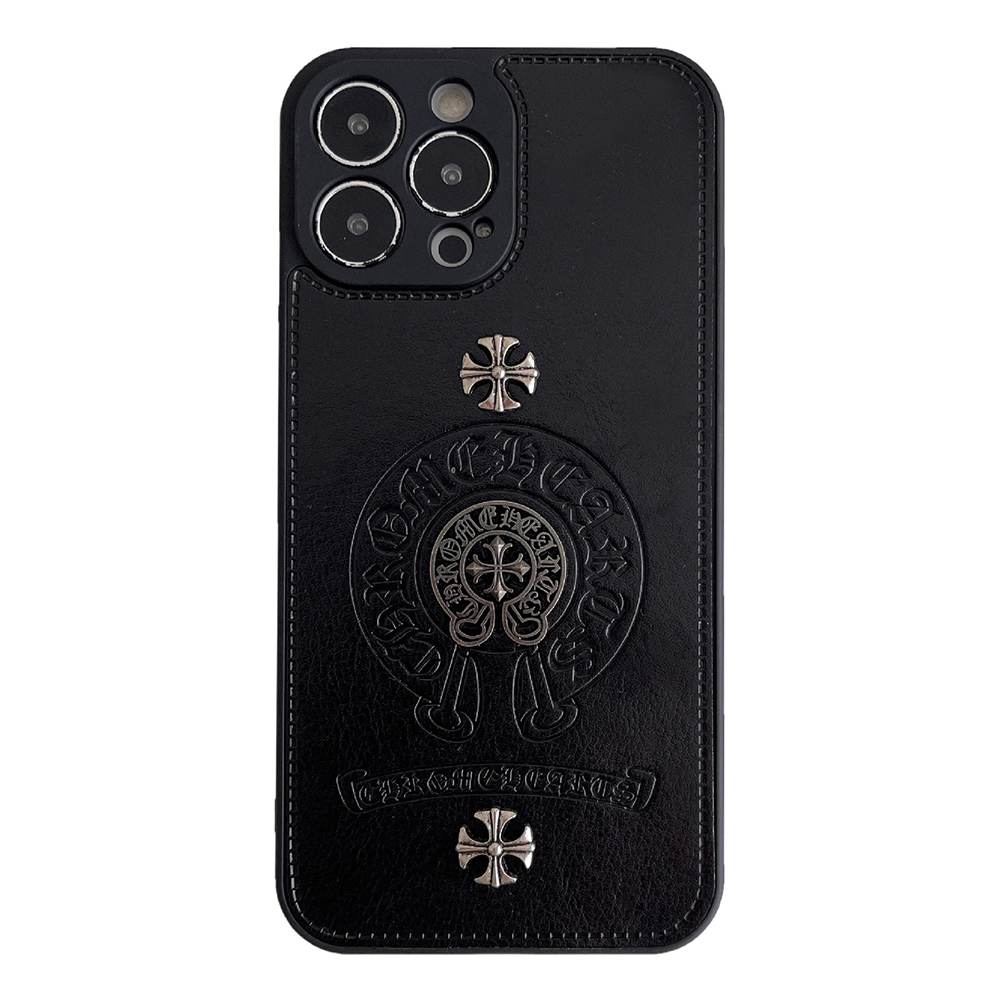 Black luxury leather CH iphone Case
