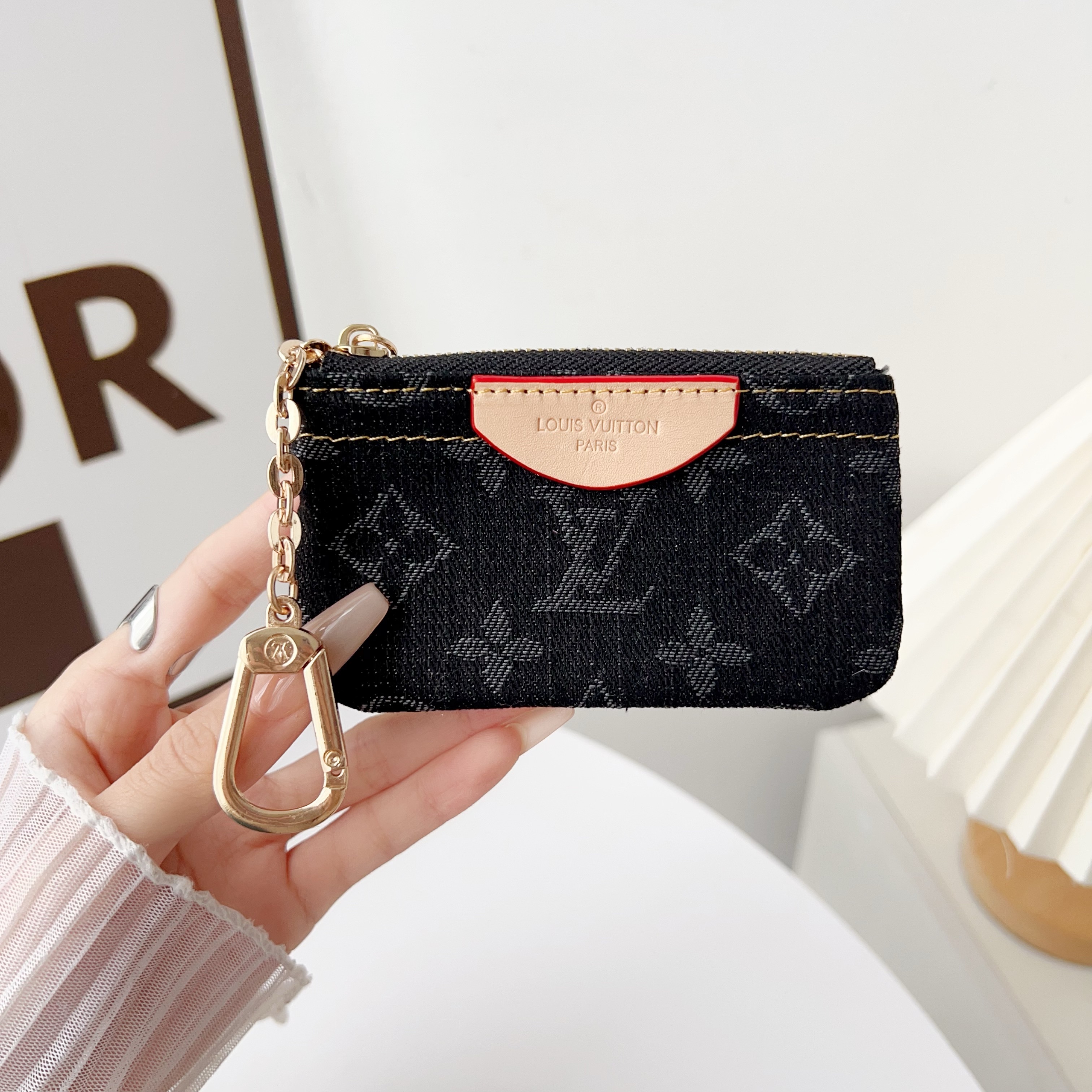 Louis Vuitton Denim Canvas Coin Purse with Zipper & Keychain