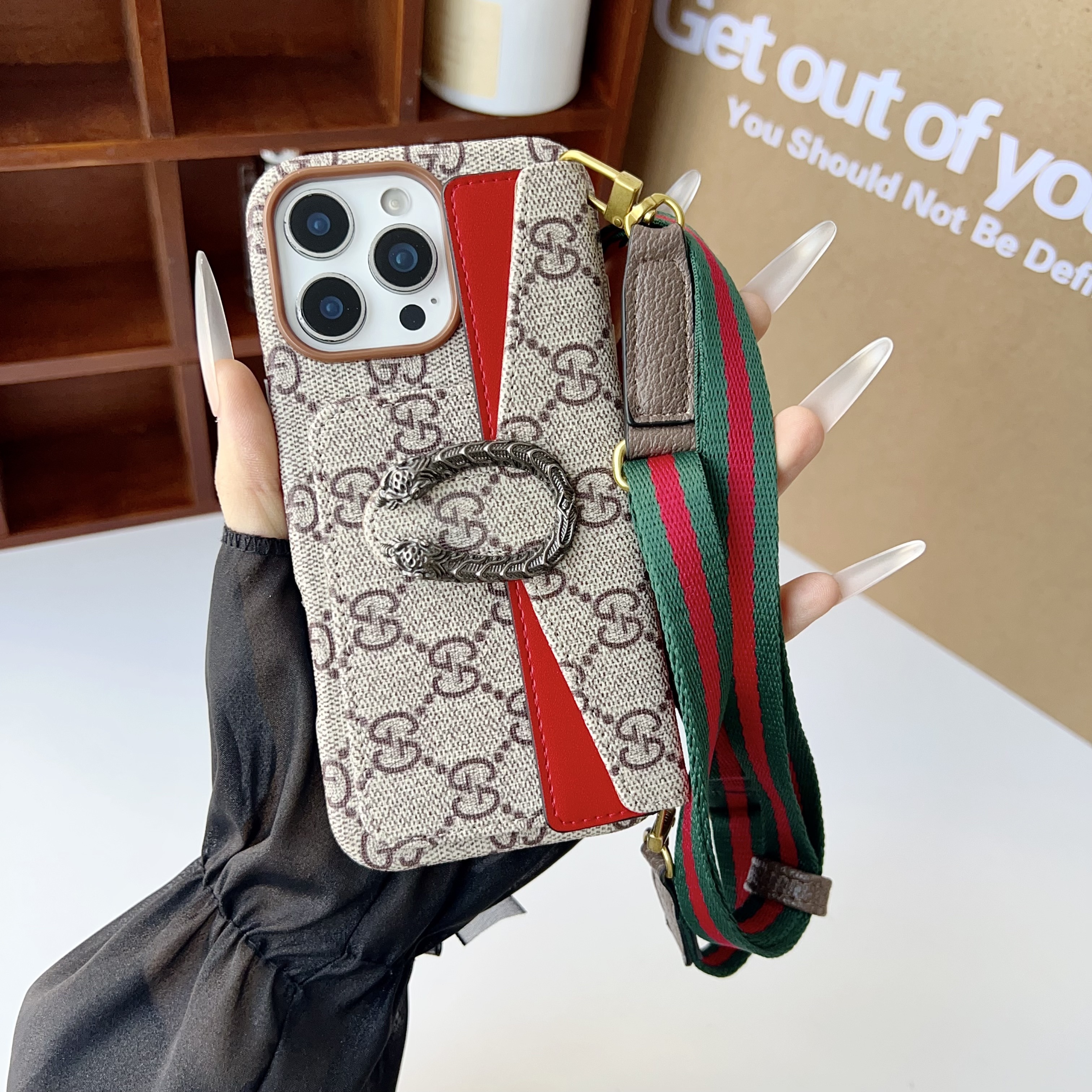 Gucci Dionysus Leather iPhone Wallet Case With Crossbody Strap