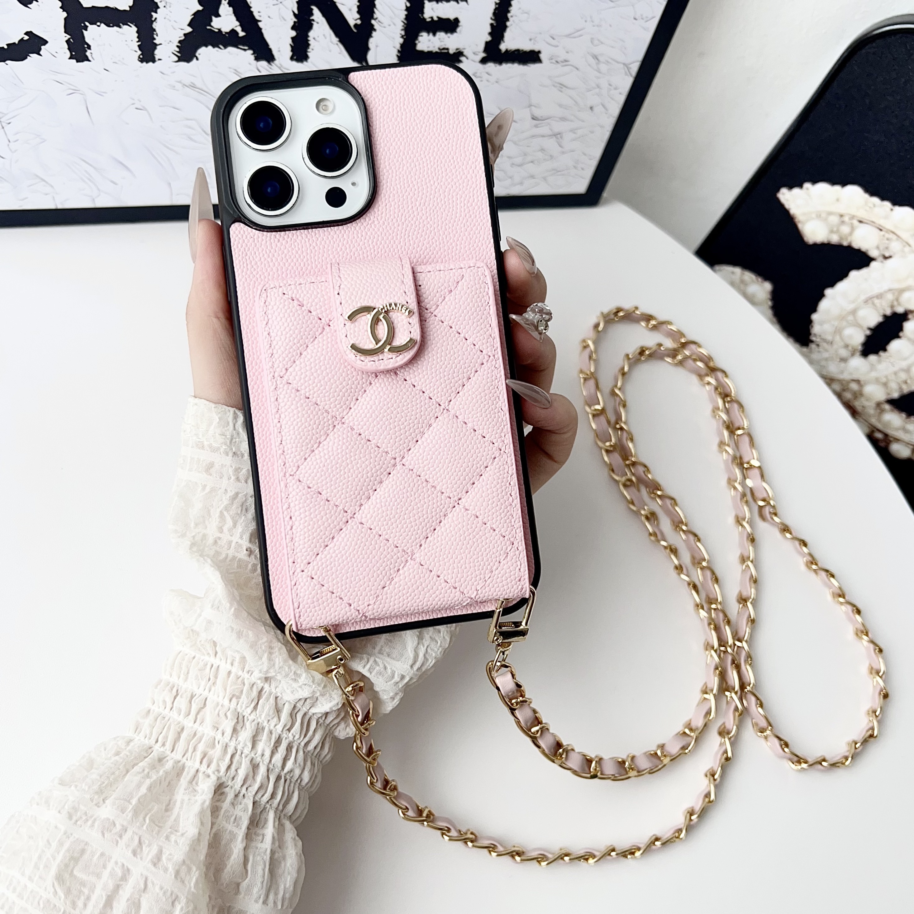 Chanel Leather iPhone Wallet Case With Crossbody Strap