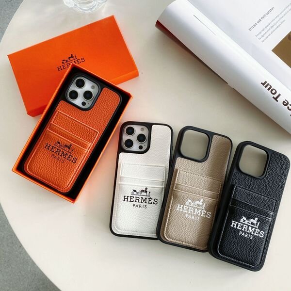 Hermès Leather iPhone Wallet Case-Litchi Pattern