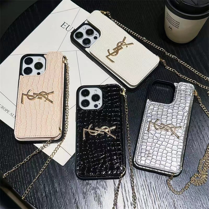 Faux Croc Leather iPhone Wallet Case With Crossbody Strap-BELKCASE
