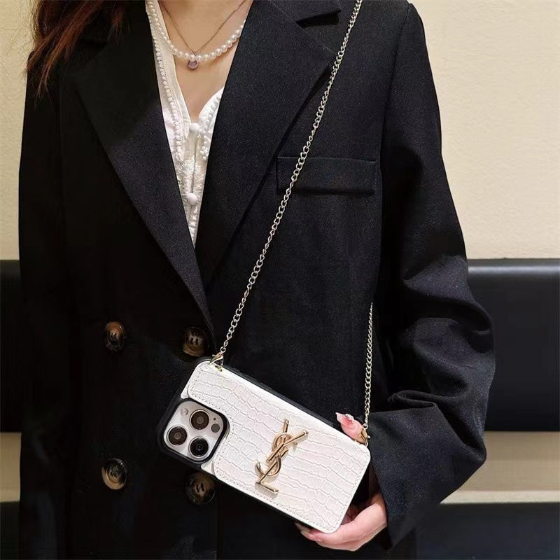 Faux Croc Leather iPhone Wallet Case With Crossbody Strap-BELKCASE