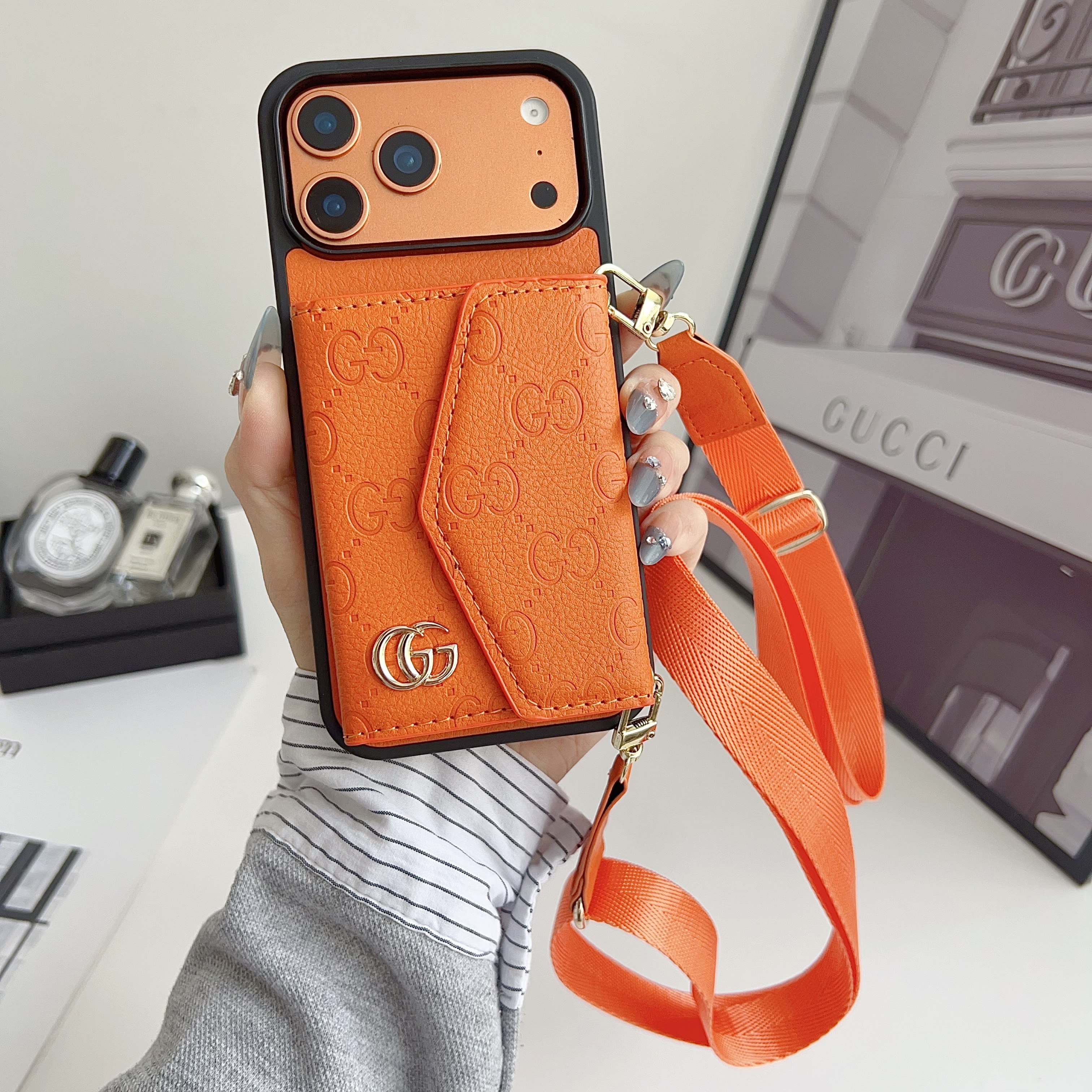 Gucci Leather iPhone Wallet Case With Crossbody Strap