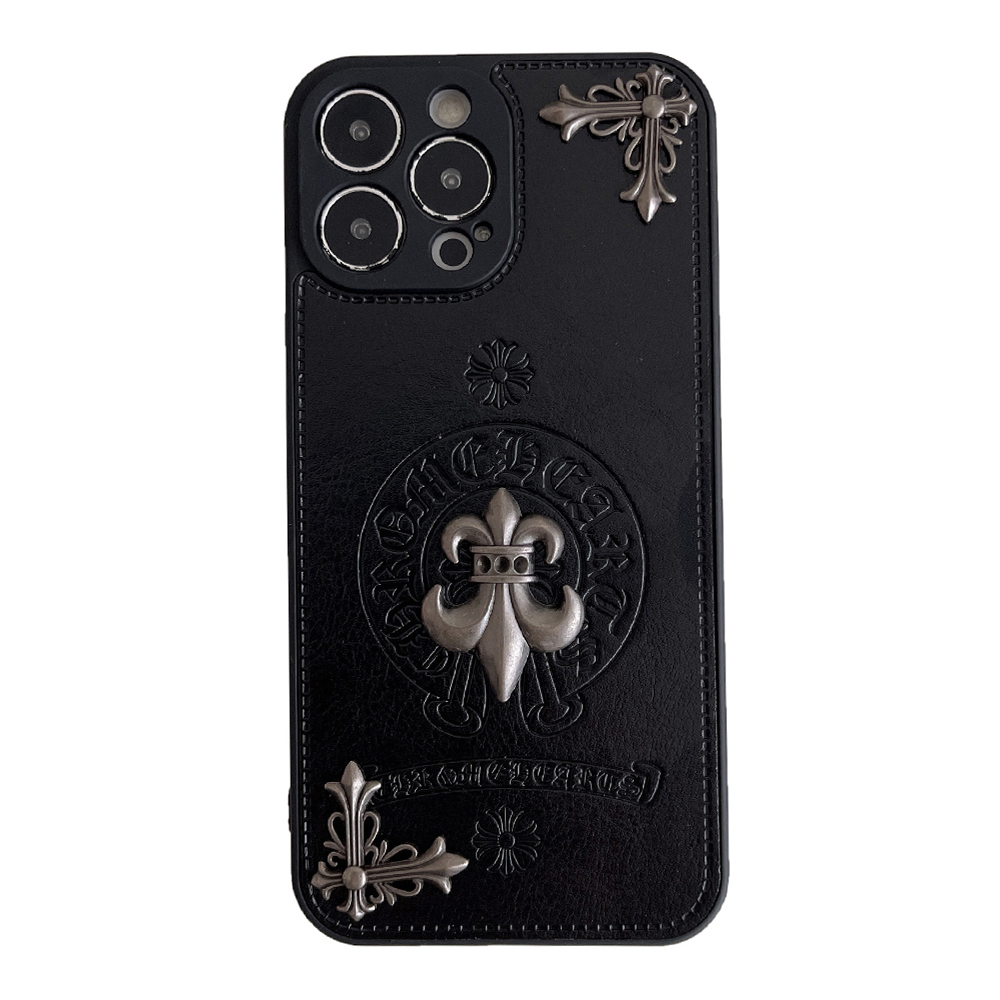 Black luxury leather CH iphone Case