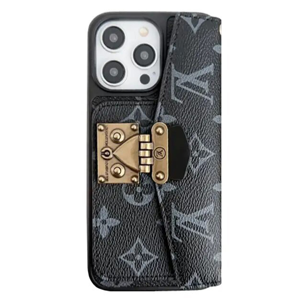 Louis Vuitton Monogram Leather iPhone Wallet Cases Magnetic Flip Cover