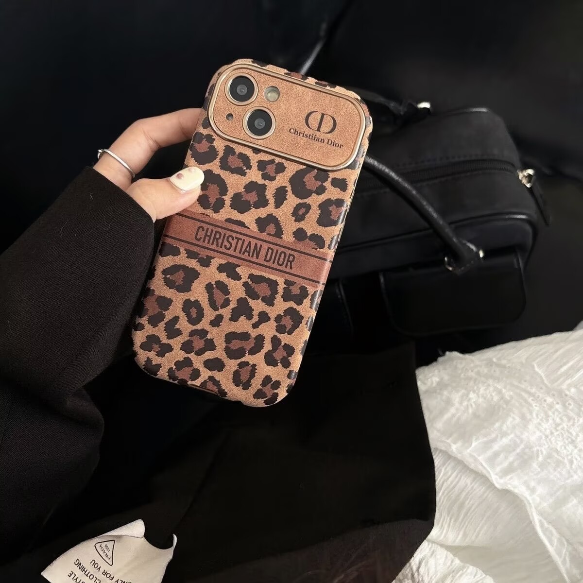 Dior Leopard Velvet Vintage Leather iPhone Case