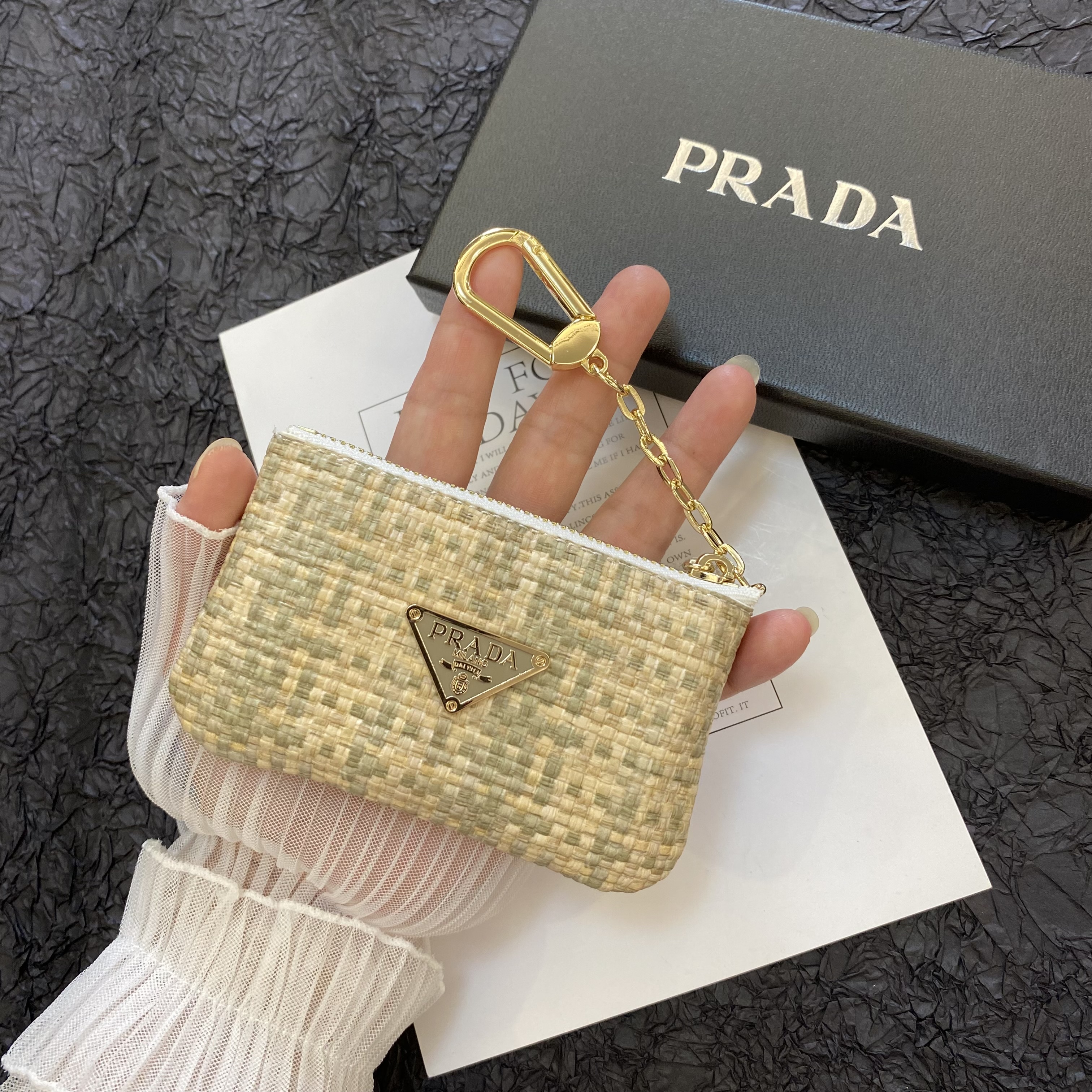 Fashion Braided Coin Purse with Zipper & Keychain