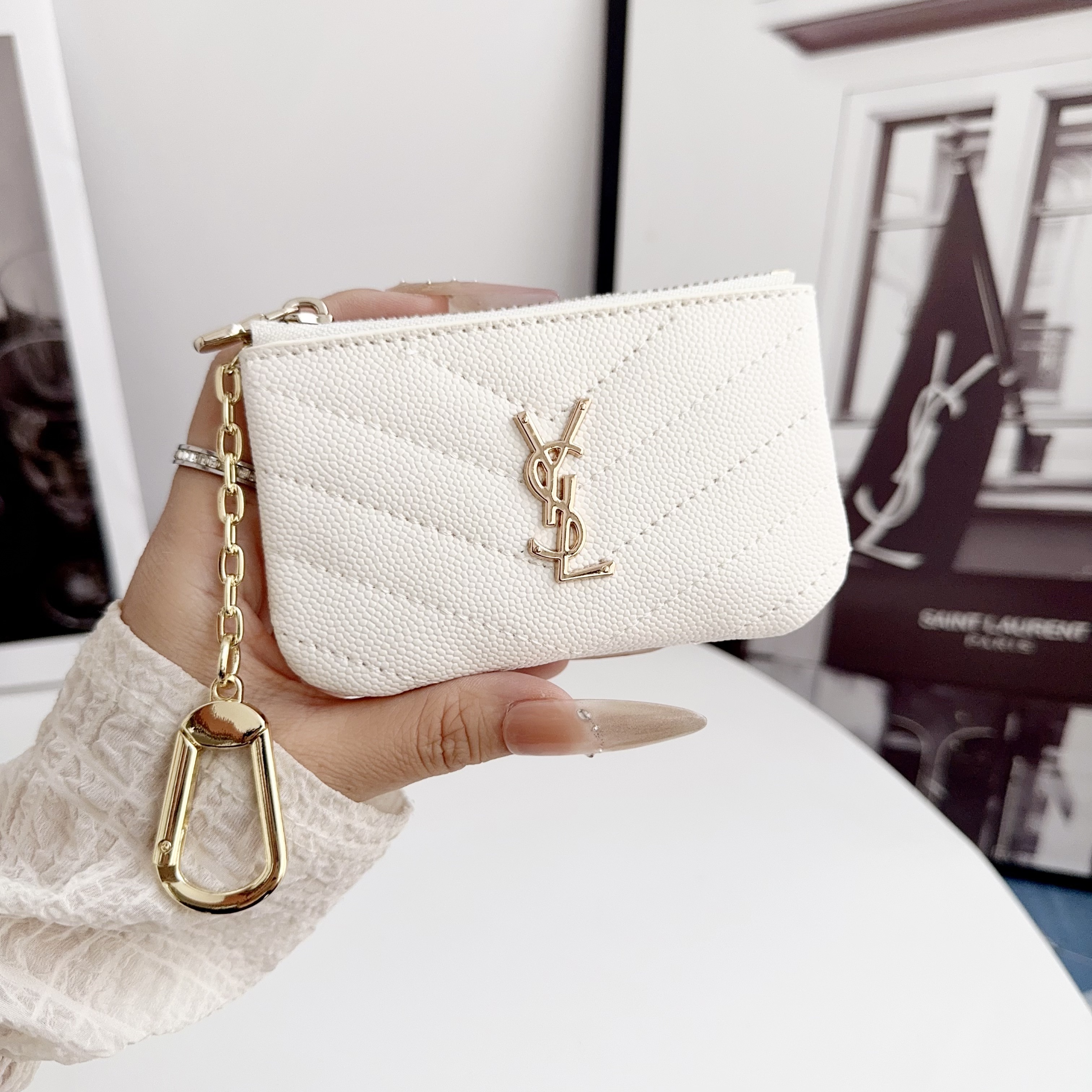 YSL Luxury Leather Zipper Coin Purse