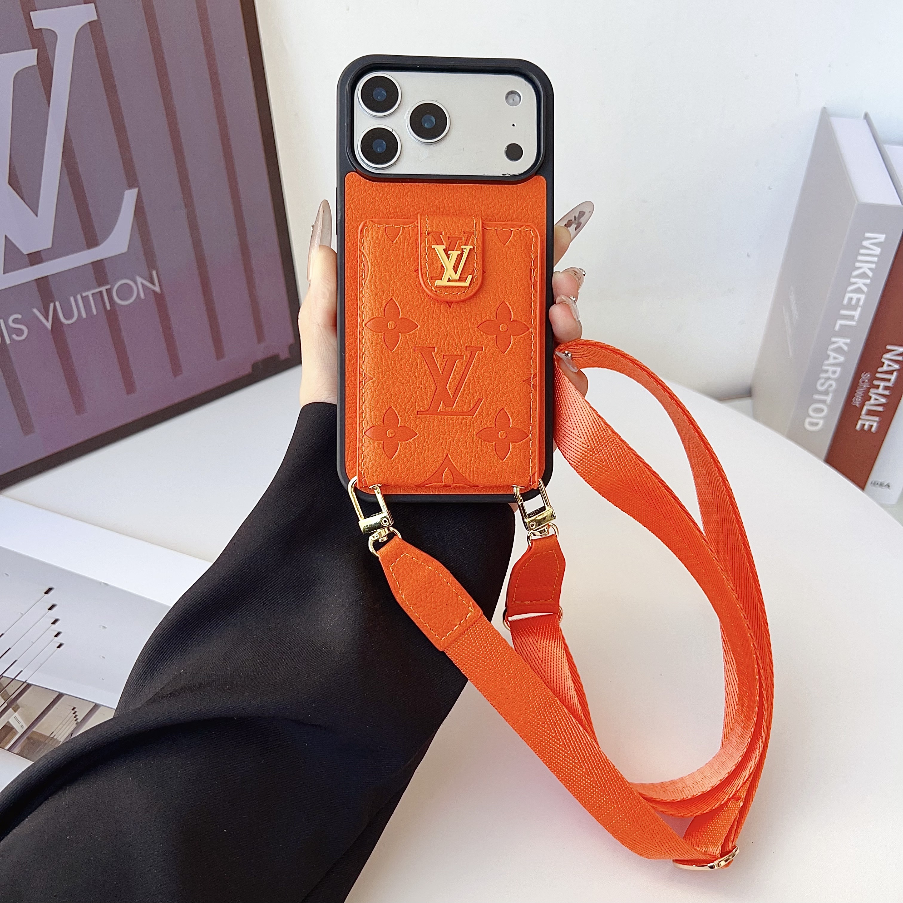 Louis Vuitton Vintage Monogram Leather iPhone Wallet Case With Crossbody Strap