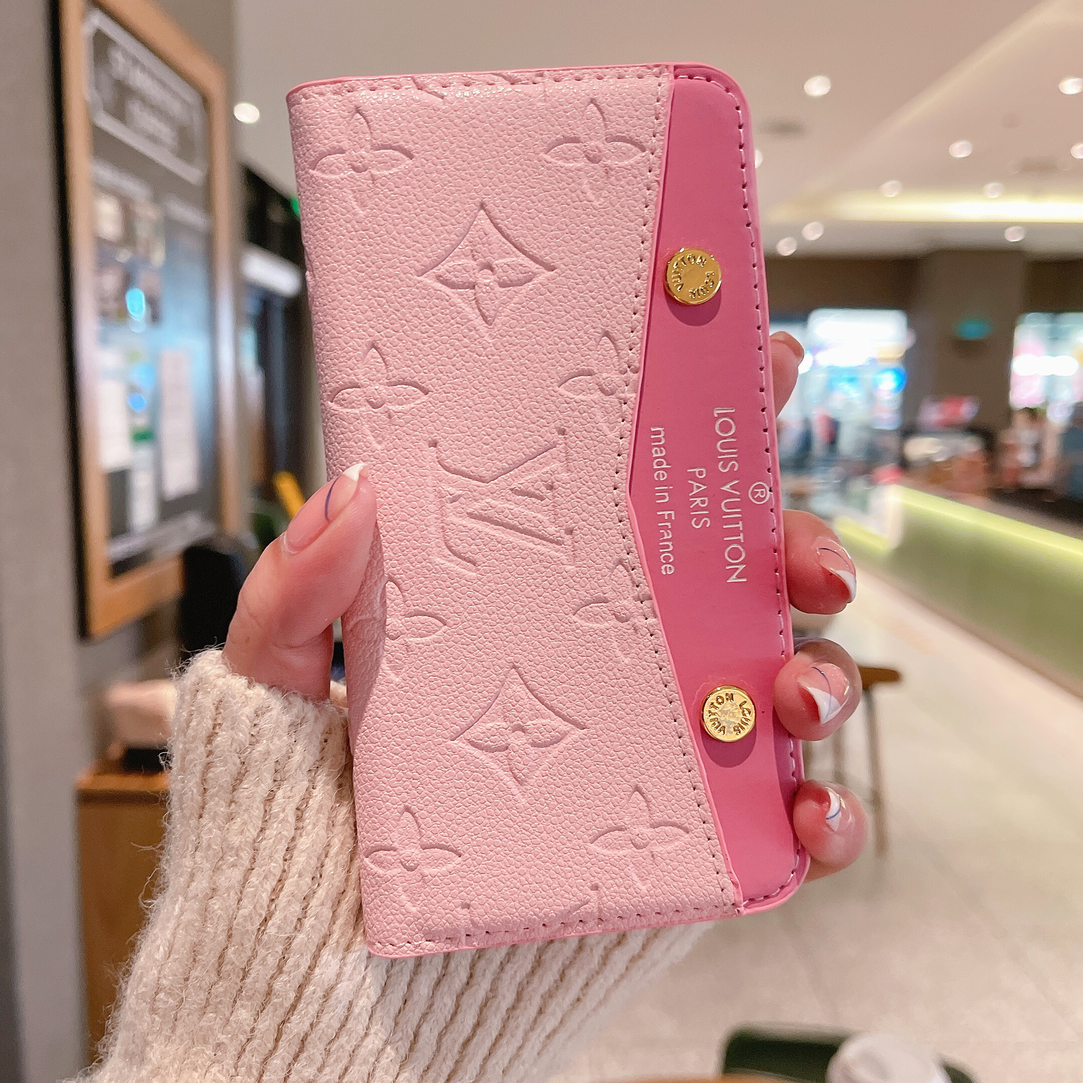 Louis Vuitton Monogram Leather iPhone Wallet Case Magnetic Flip Cover