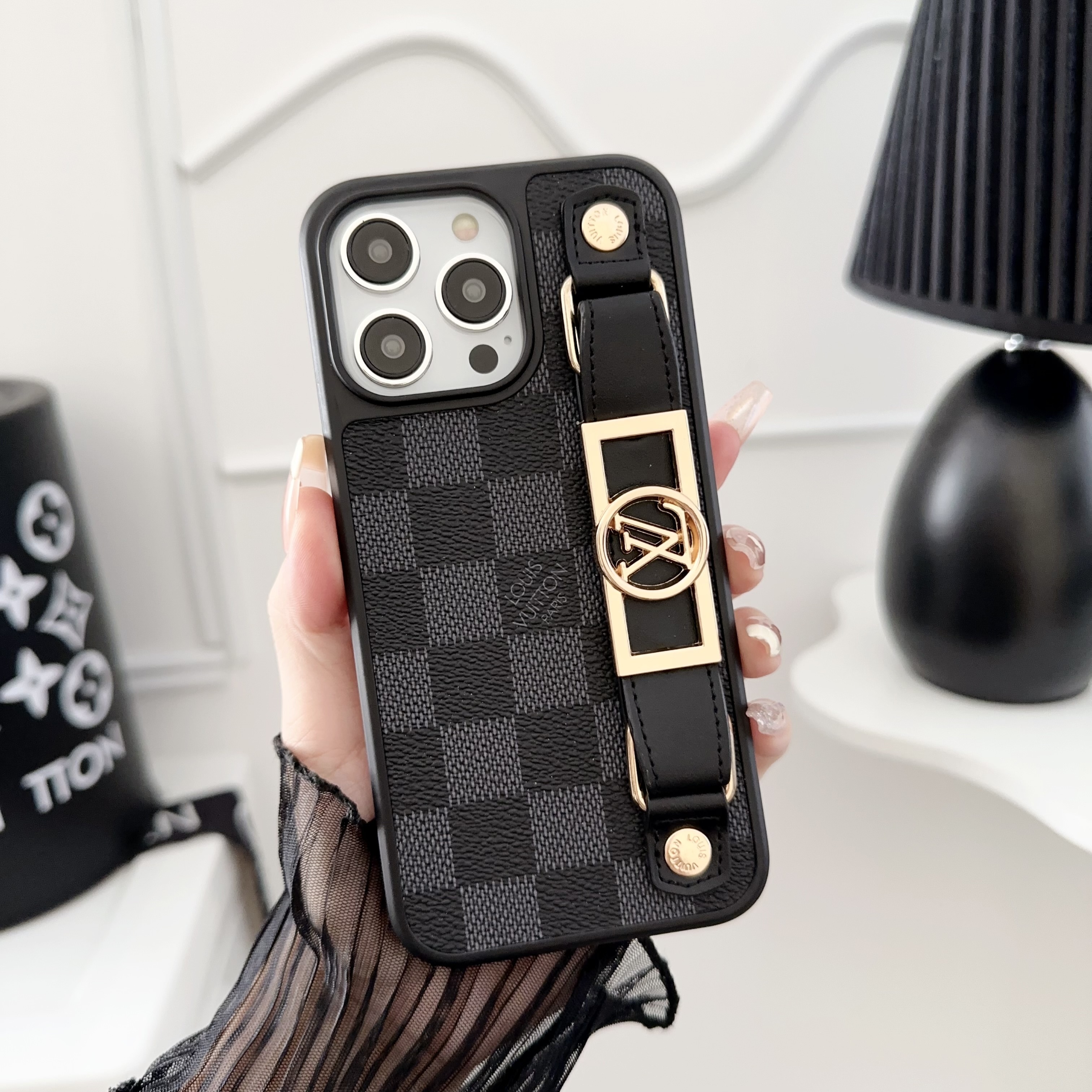 Louis Vuitton Gucci Leather Monogram iPhone Case With Holder