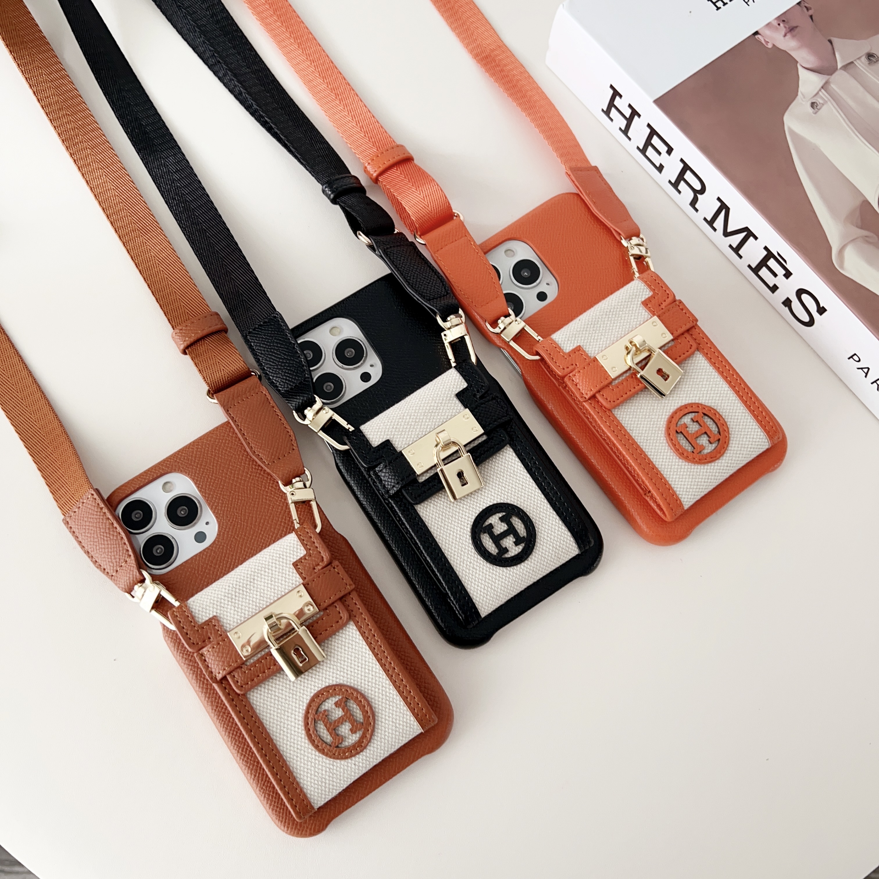 Hermès Classic Leather iPhone Wallet Case With Crossbody Strap
