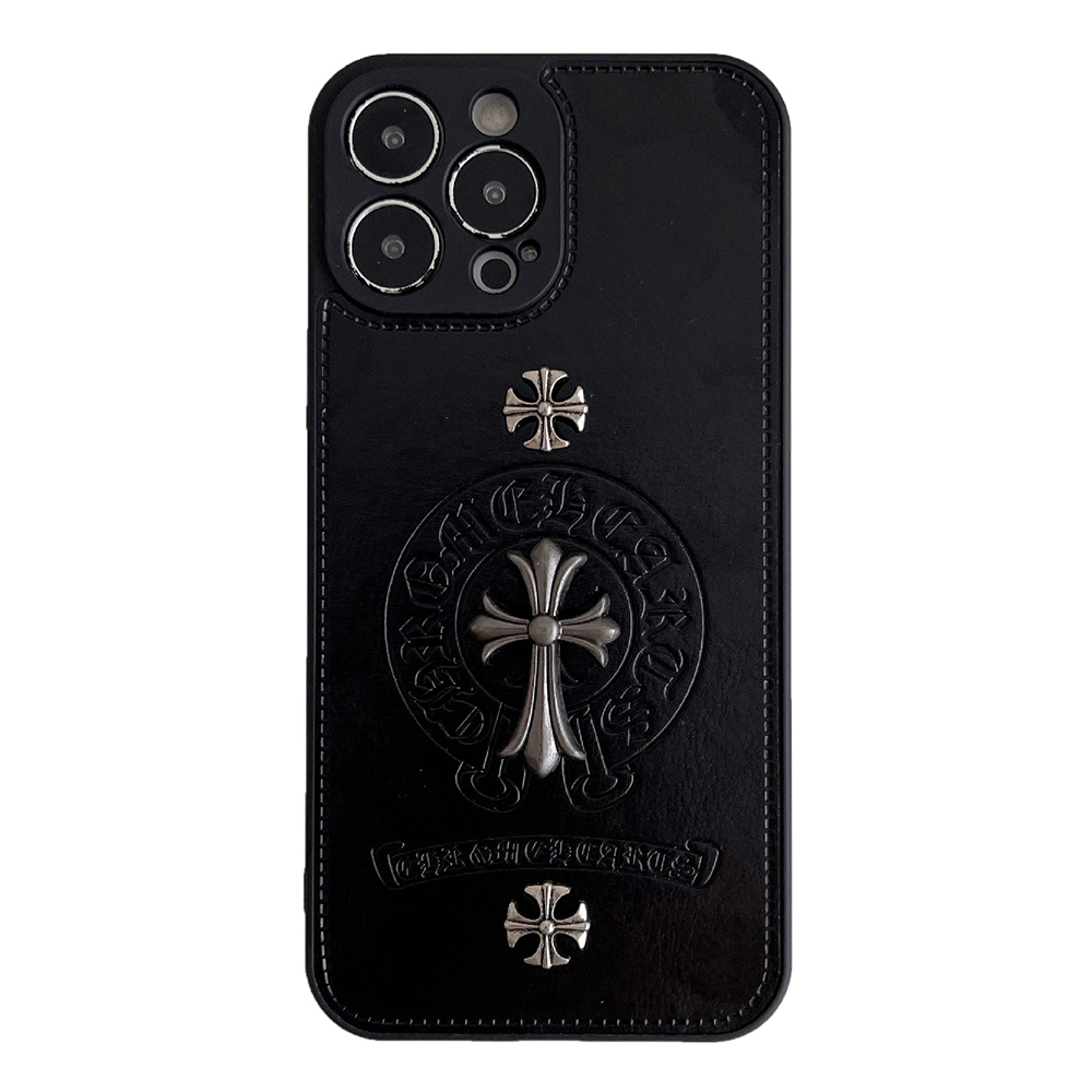 Black luxury leather CH iphone Case