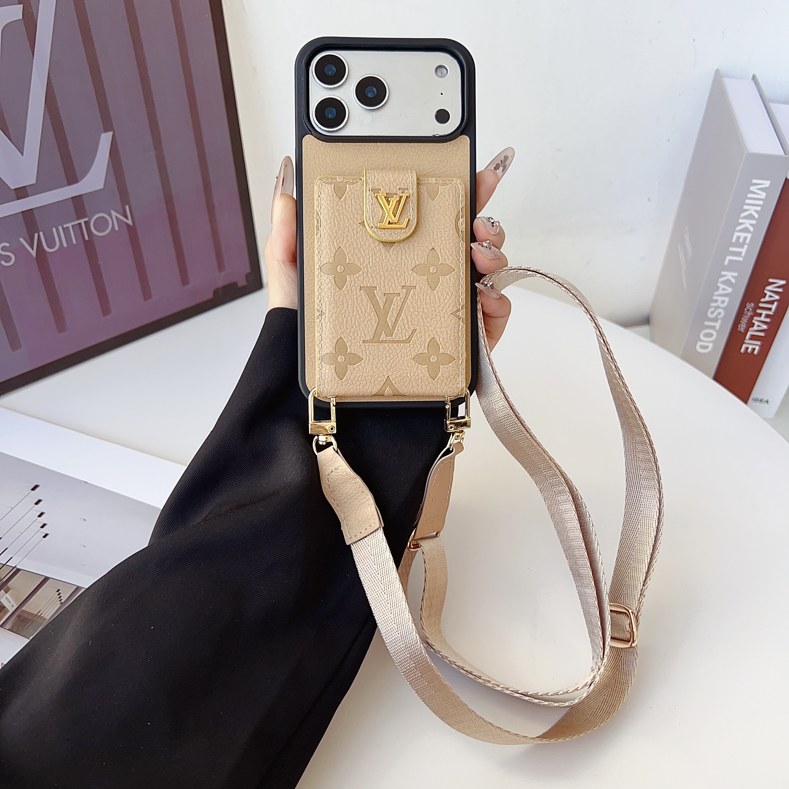 Louis Vuitton Vintage Monogram Leather iPhone Wallet Case With Crossbody Strap
