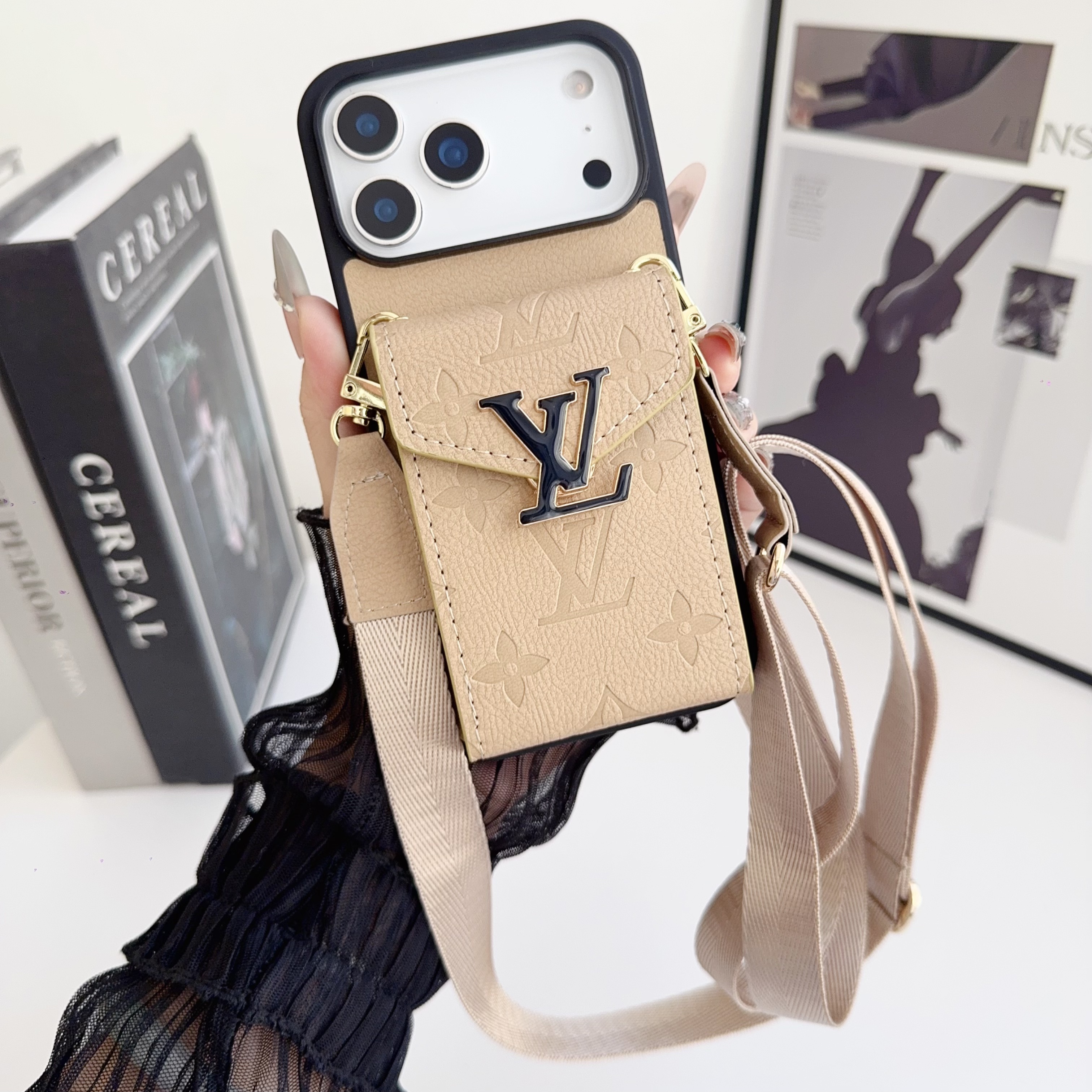 Louis Vuitton Vintage Monogram Leather iPhone Wallet Case With Crossbody Strap