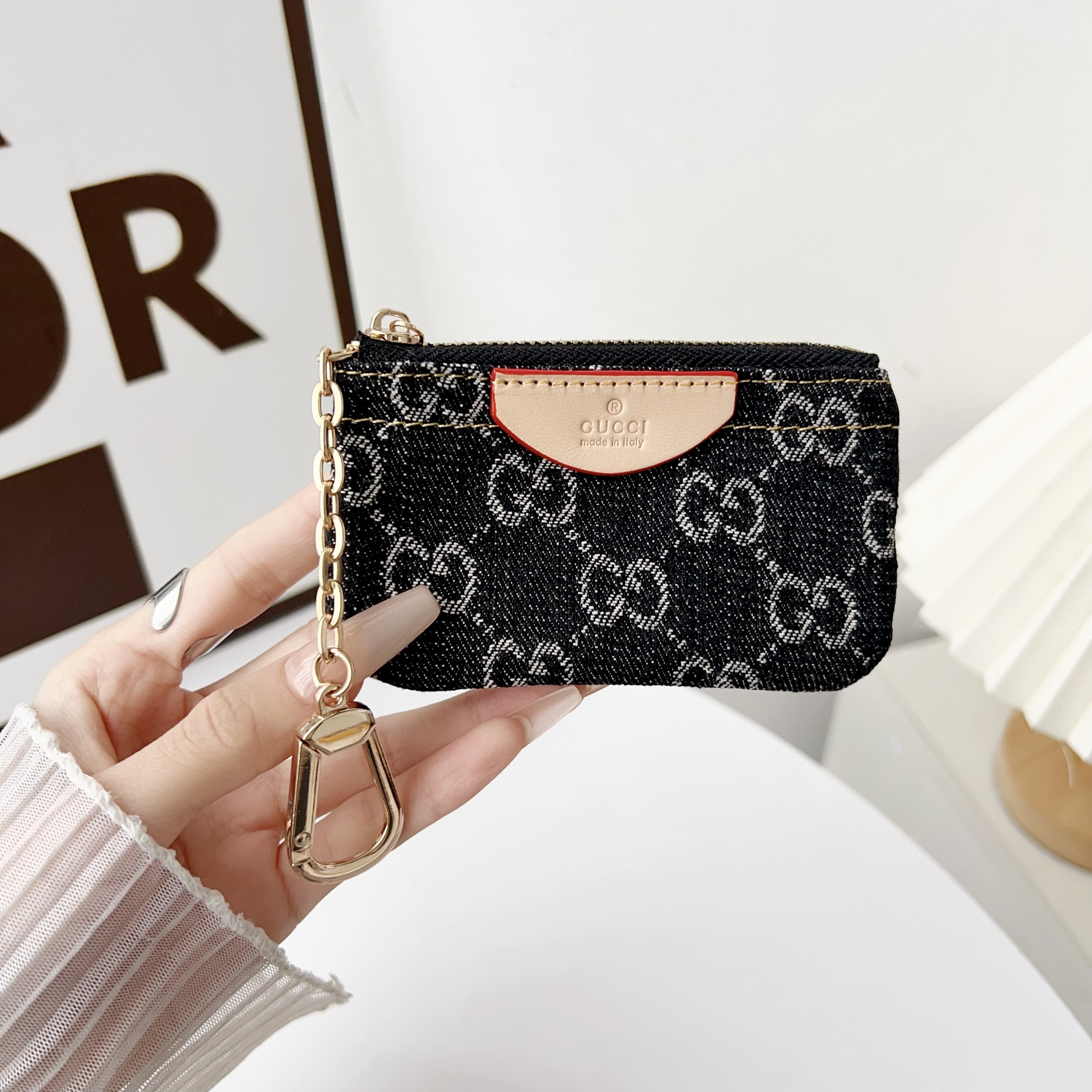 Gucci Denim Canvas Coin Purse with Zipper & Keychain