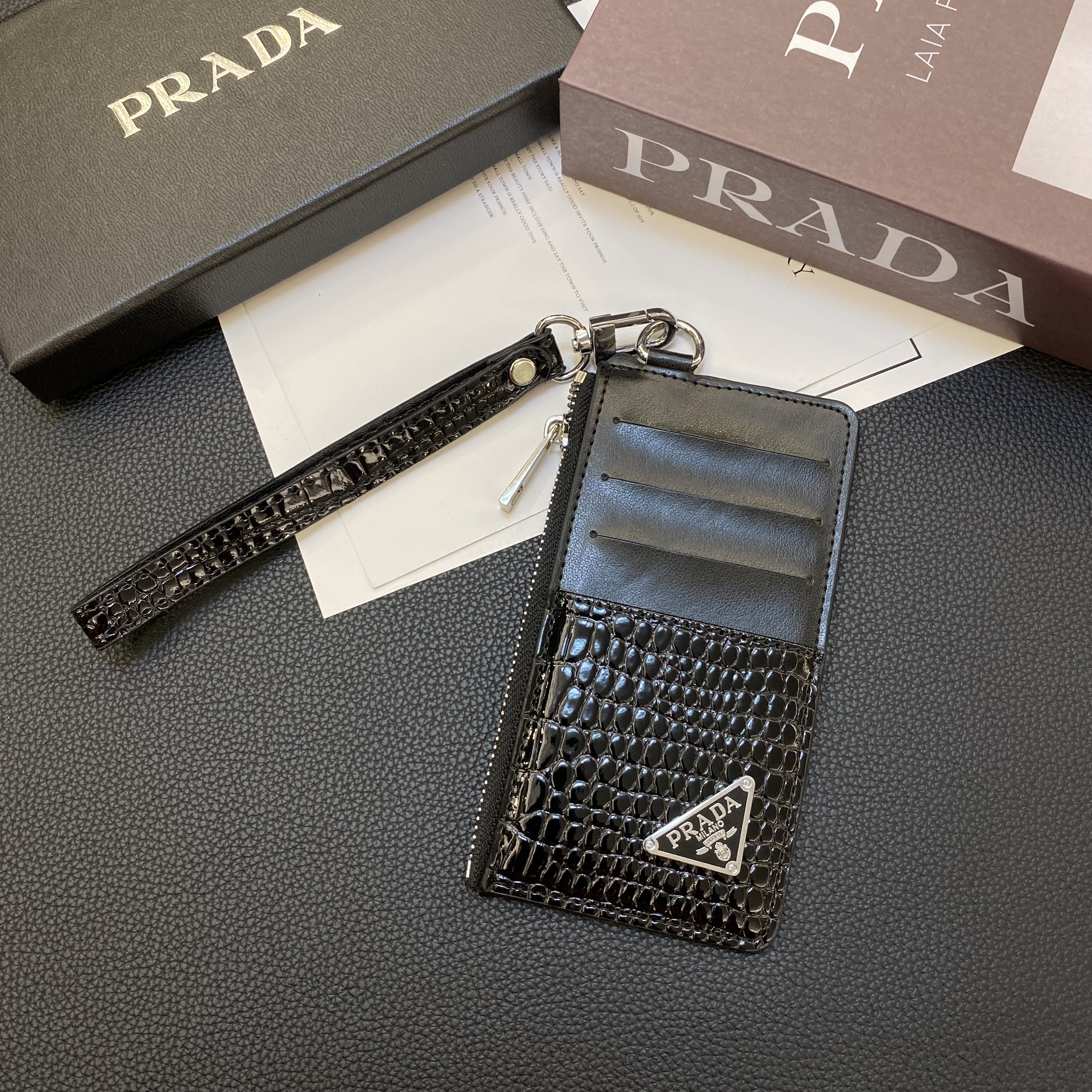 Luxury Leather Zipper Wallet Card Holder & Coin Purse With Bracelet