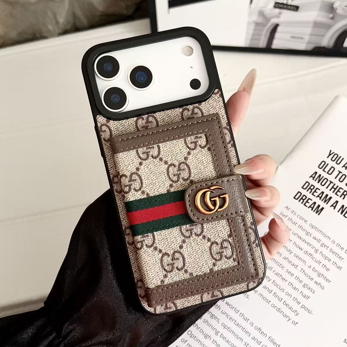 Louis Vuitton,Gucci Monogram Leather iPhone Wallet Case