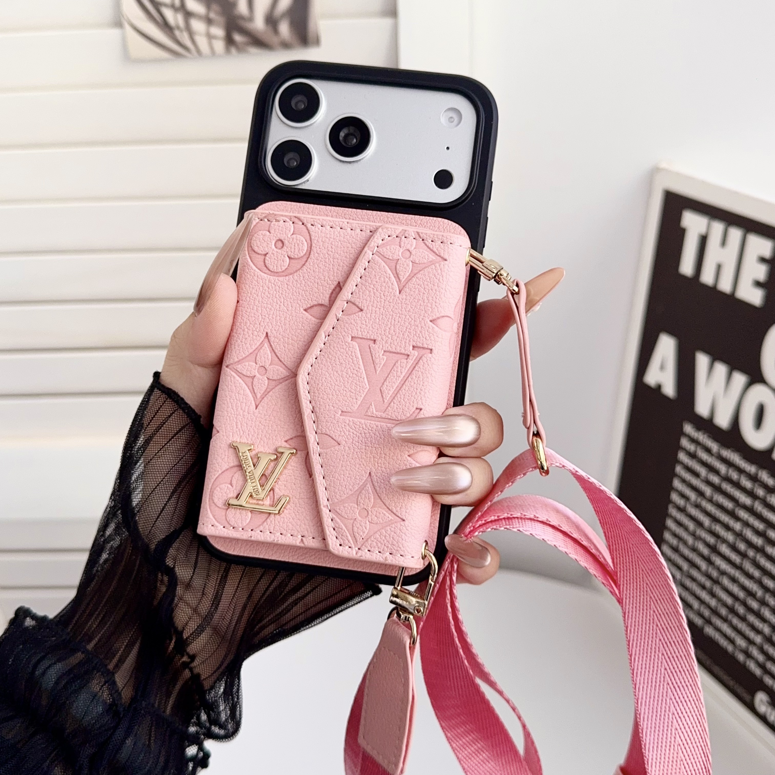 Louis Vuitton Leather iPhone Wallet Case With Crossbody Strap