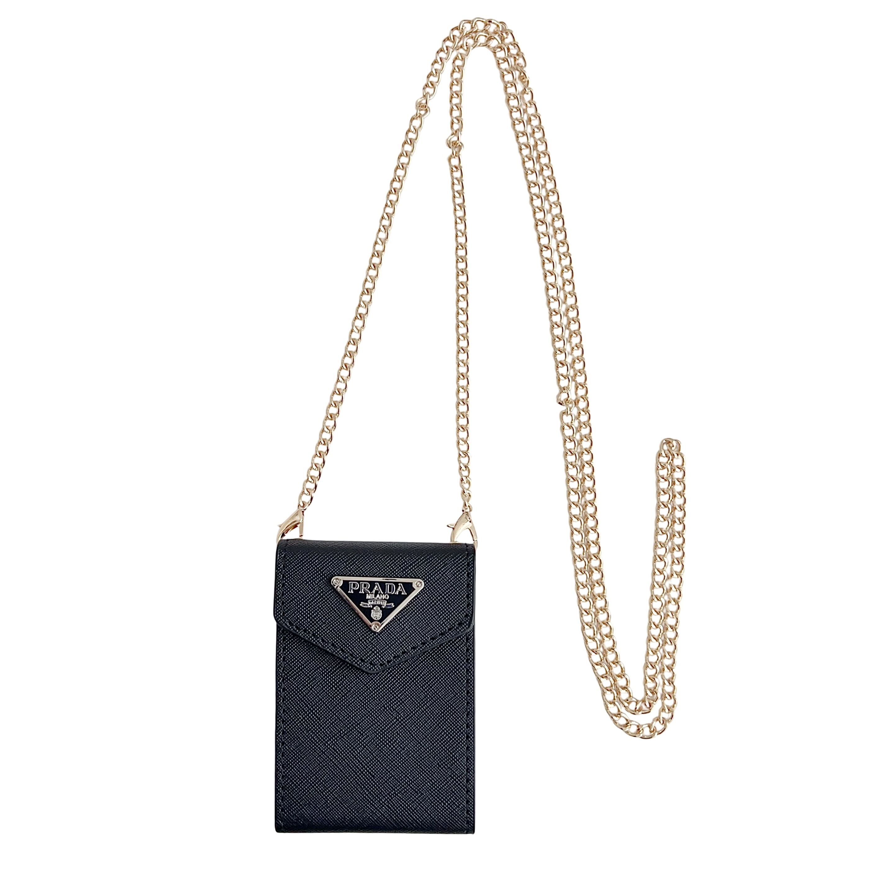 Prada leather Wallet Card Holder with crossbody chain