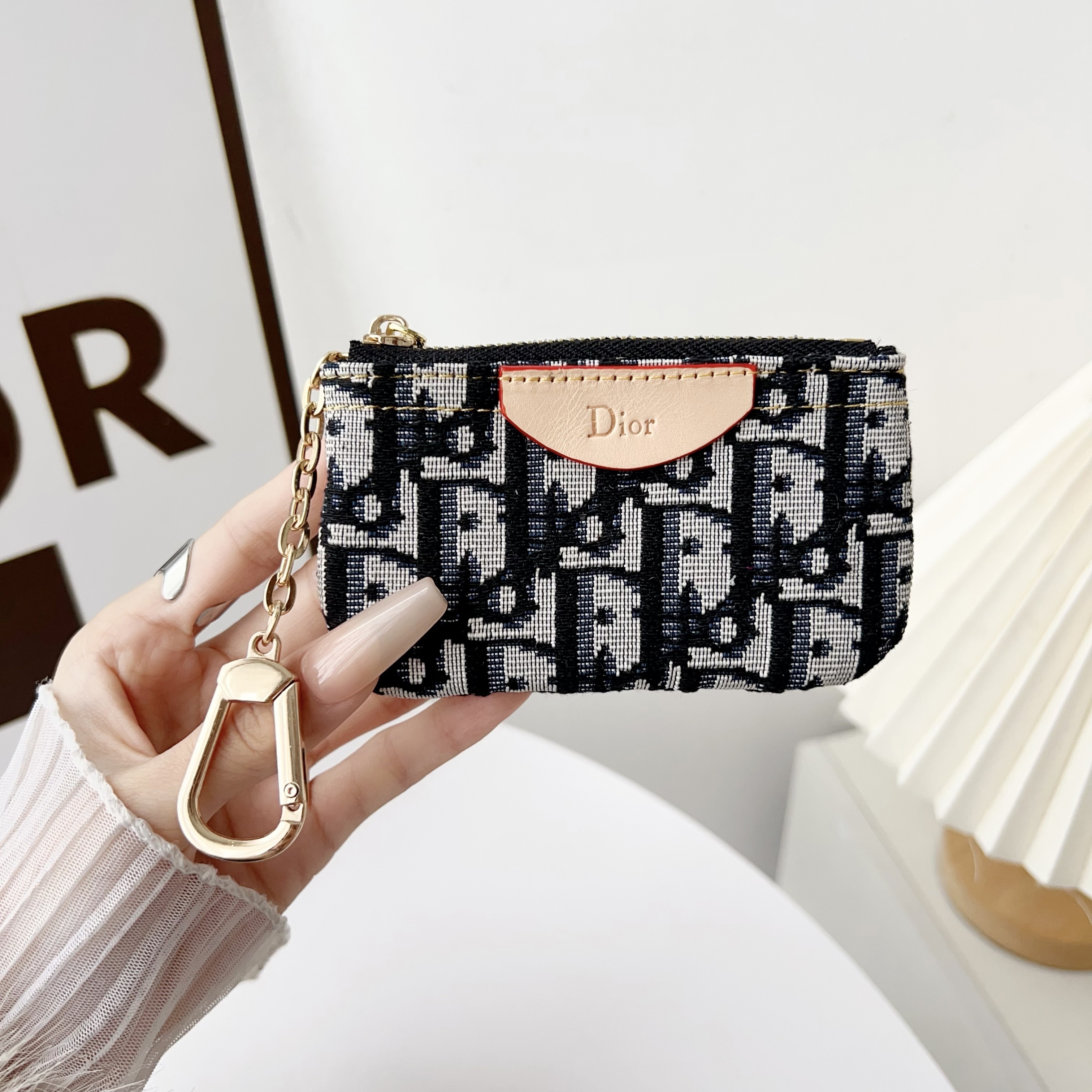 Dior Denim Canvas Coin Purse with Zipper & Keychain