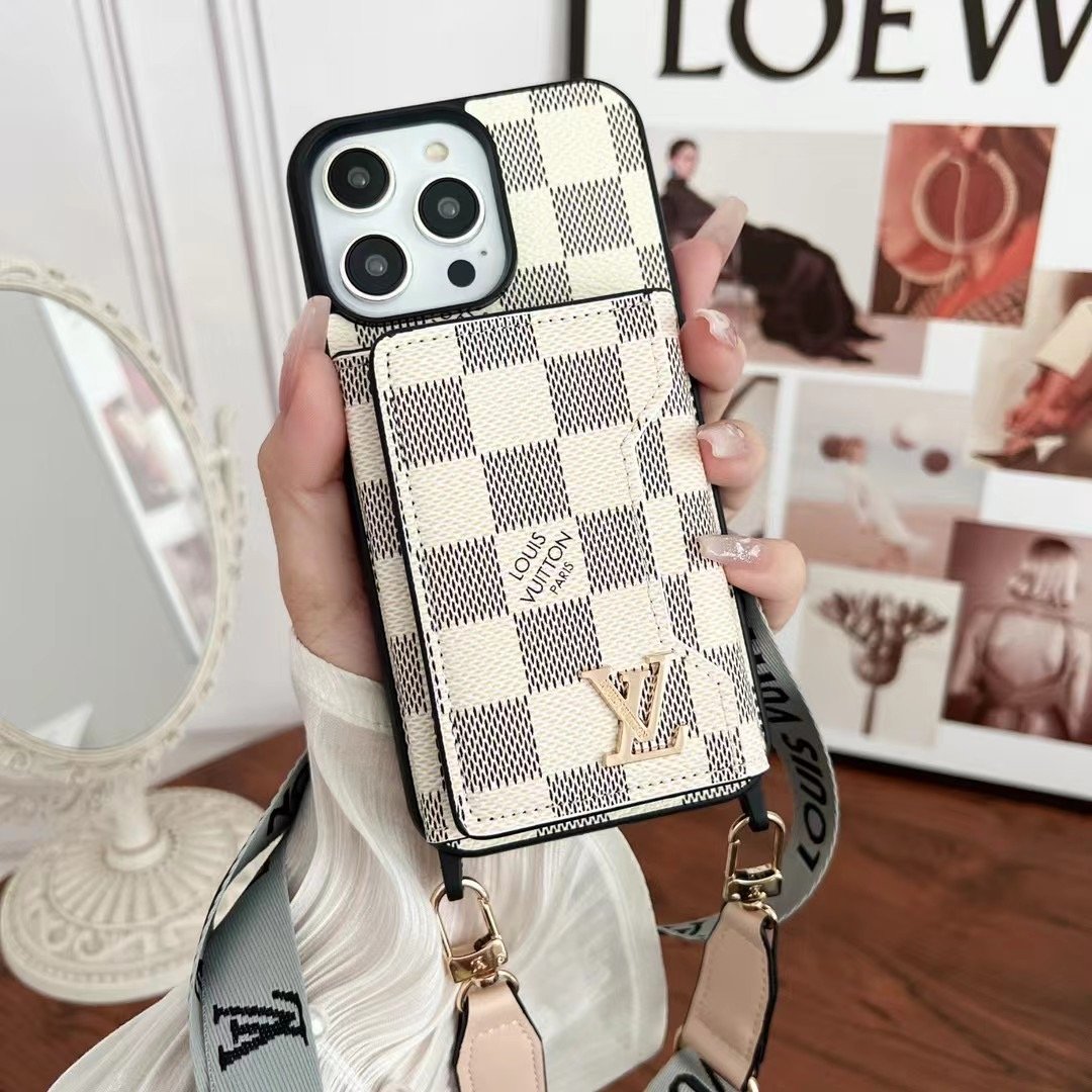 Monogram Leather iPhone Wallet Case With Crossbody Strap