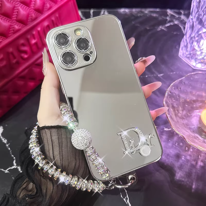 Dior mirror-finish diamonds iPhone Case with rhinestone bracelet