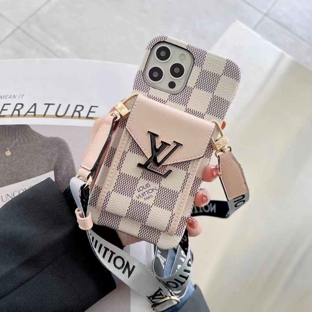 Louis Vuitton Leather iPhone Wallet Case With Crossbody Strap