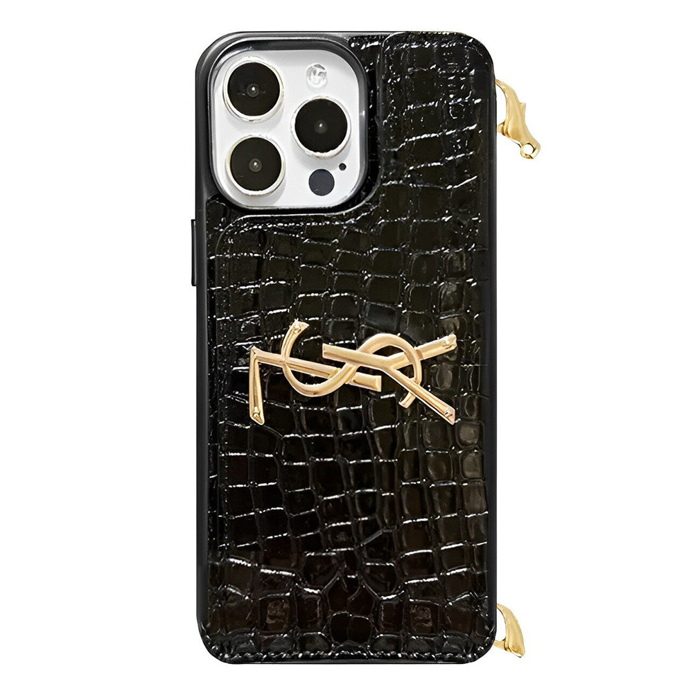 Faux Croc Leather iPhone Wallet Case With Crossbody Strap-BELKCASE