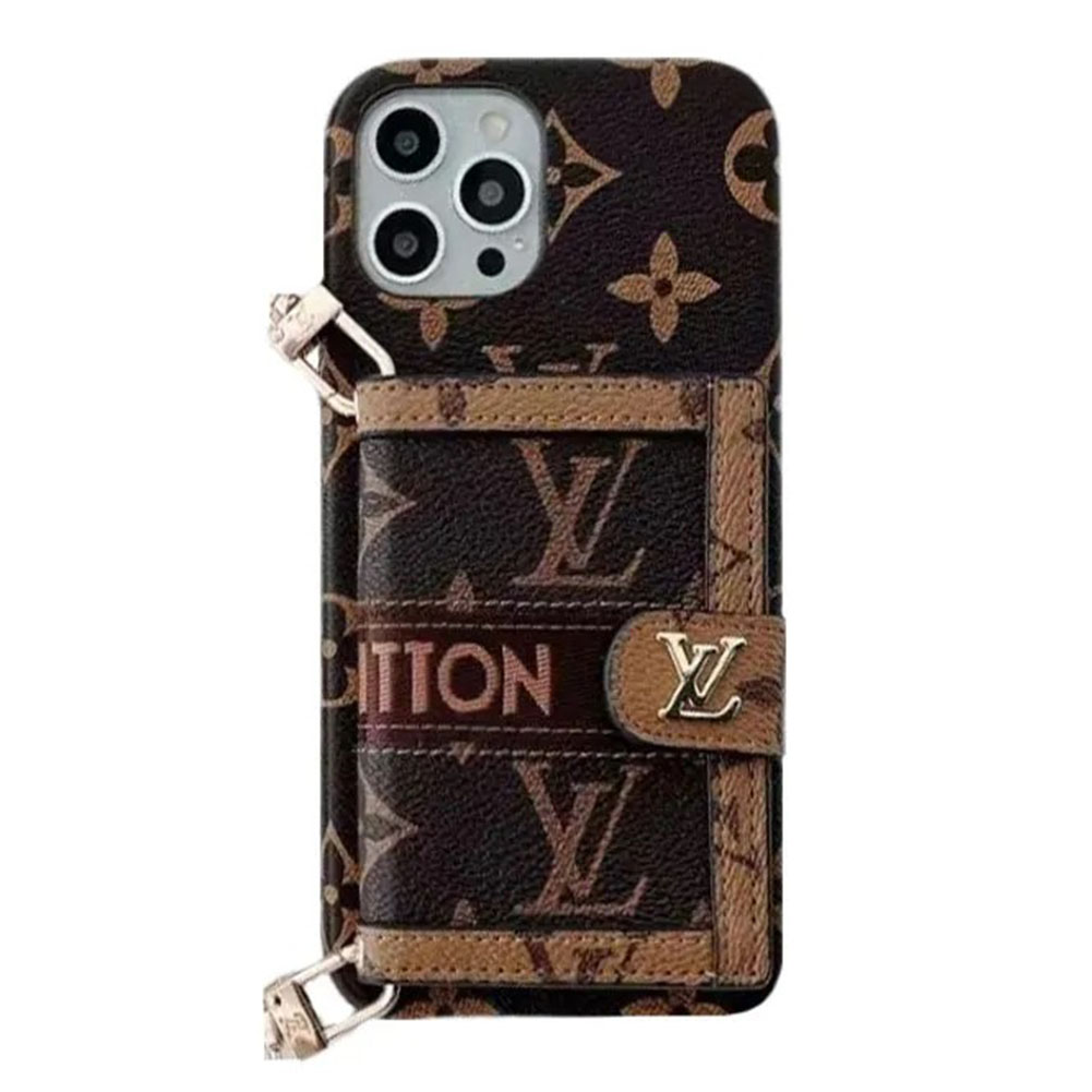 Monogram Leather iPhone Wallet Case With Crossbody Strap