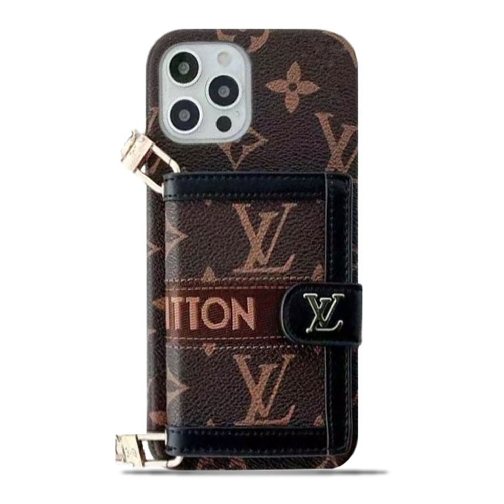 Monogram Leather iPhone Wallet Case With Crossbody Strap