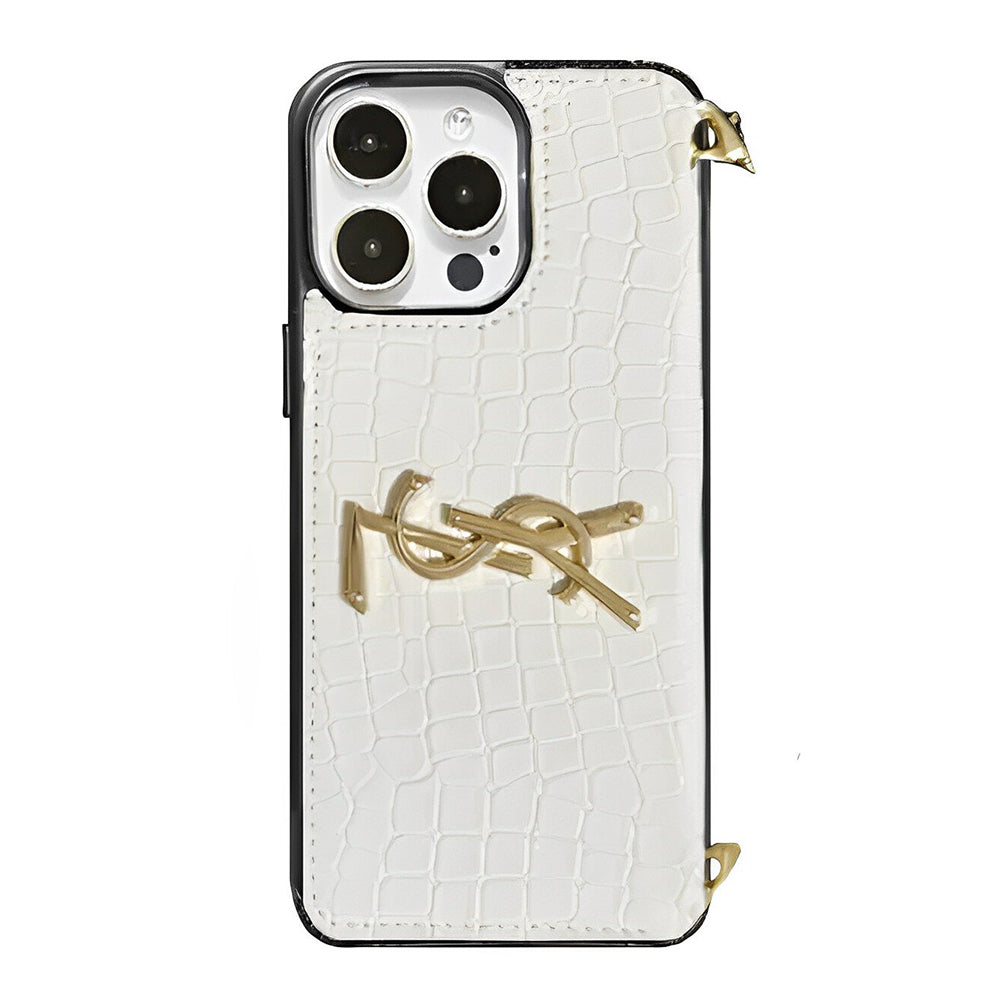 Faux Croc Leather iPhone Wallet Case With Crossbody Strap-BELKCASE