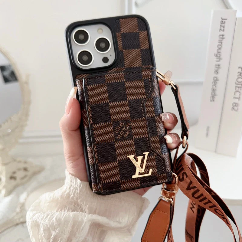 Monogram Leather iPhone Wallet Case With Crossbody Strap